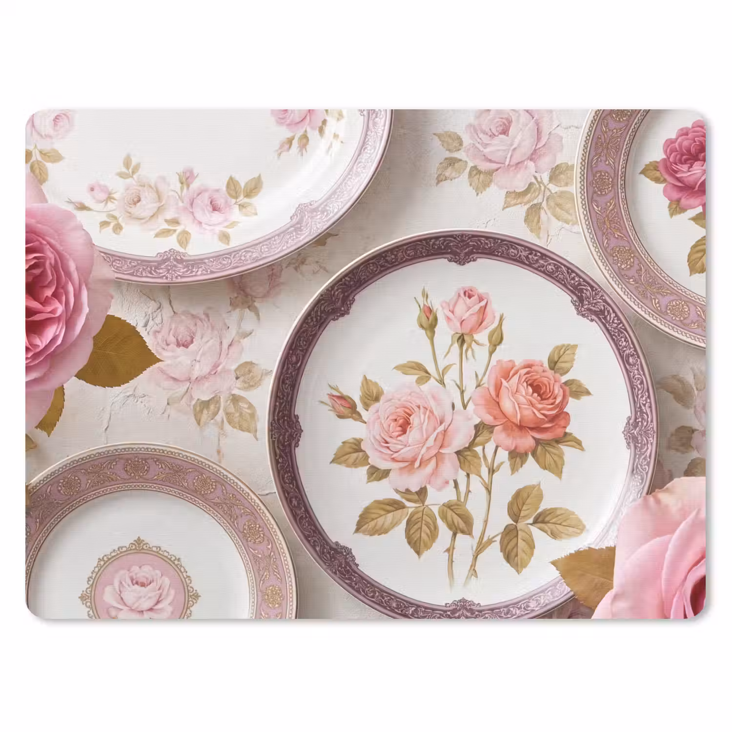Bloemen - Patroon - Vintage - Roze - Decoratie muismat rubber klein -3d