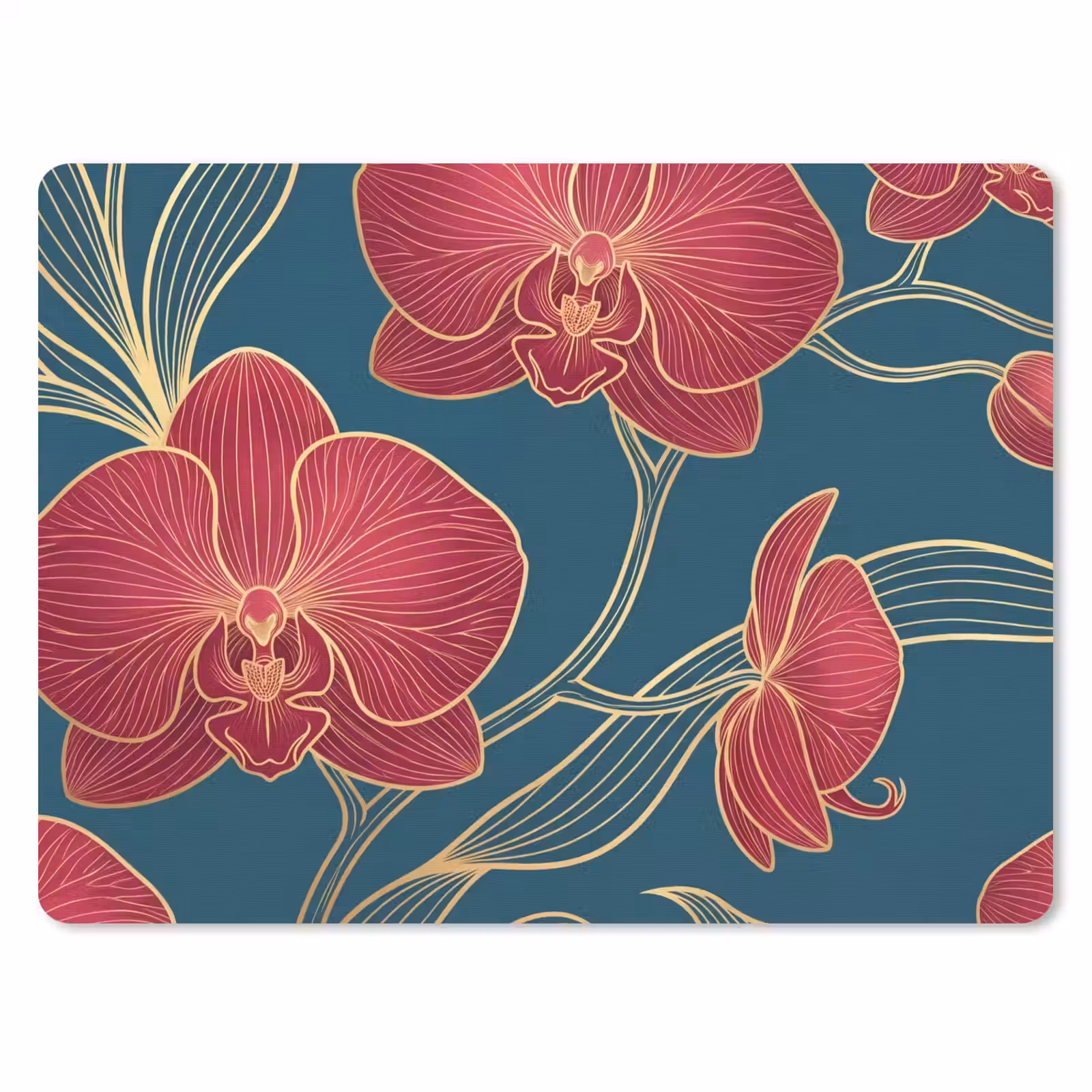 Muismat - Bloemen - Rood - Goud - Bloemen - Rood - Goud muismat rubber klein