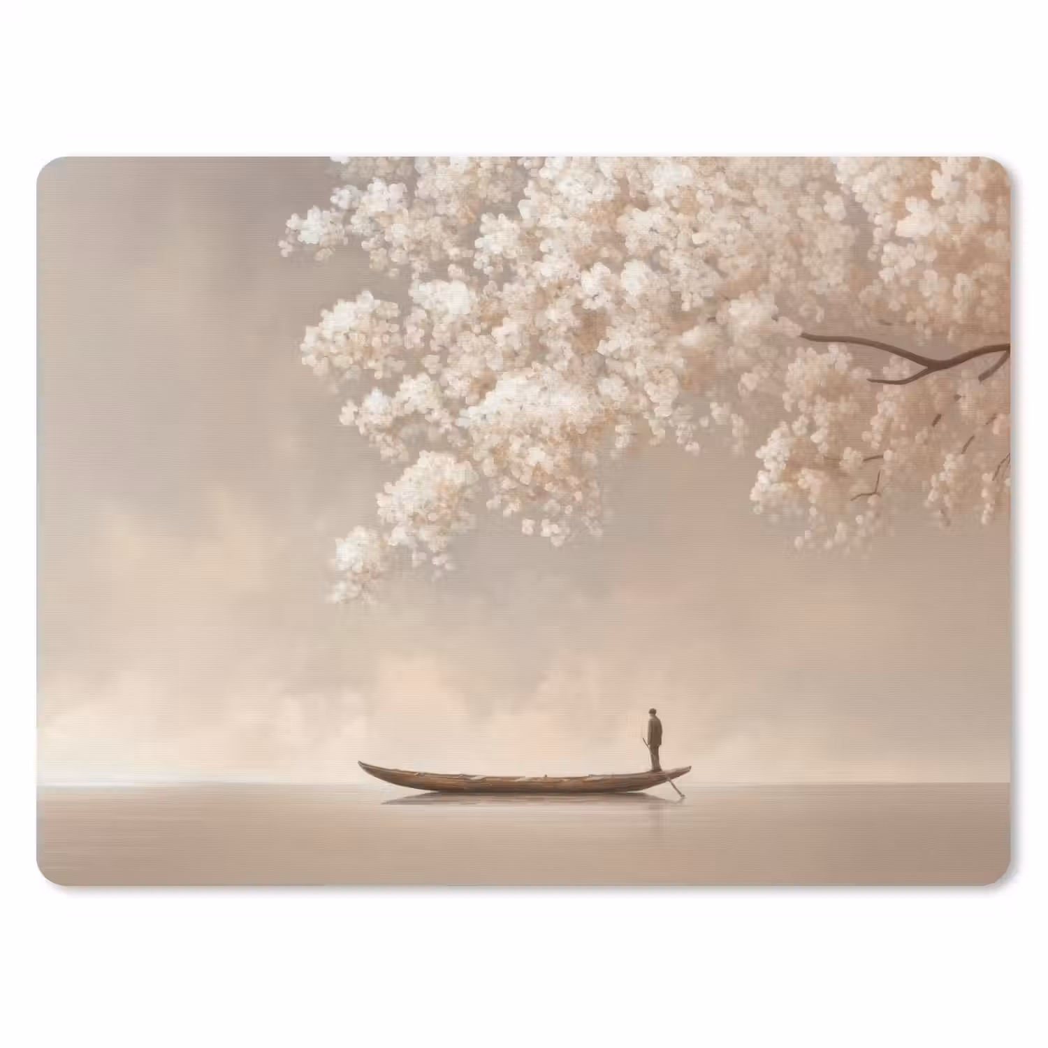 Bloesems - Wit - Boot - Minimalistisch muismat rubber klein -3d