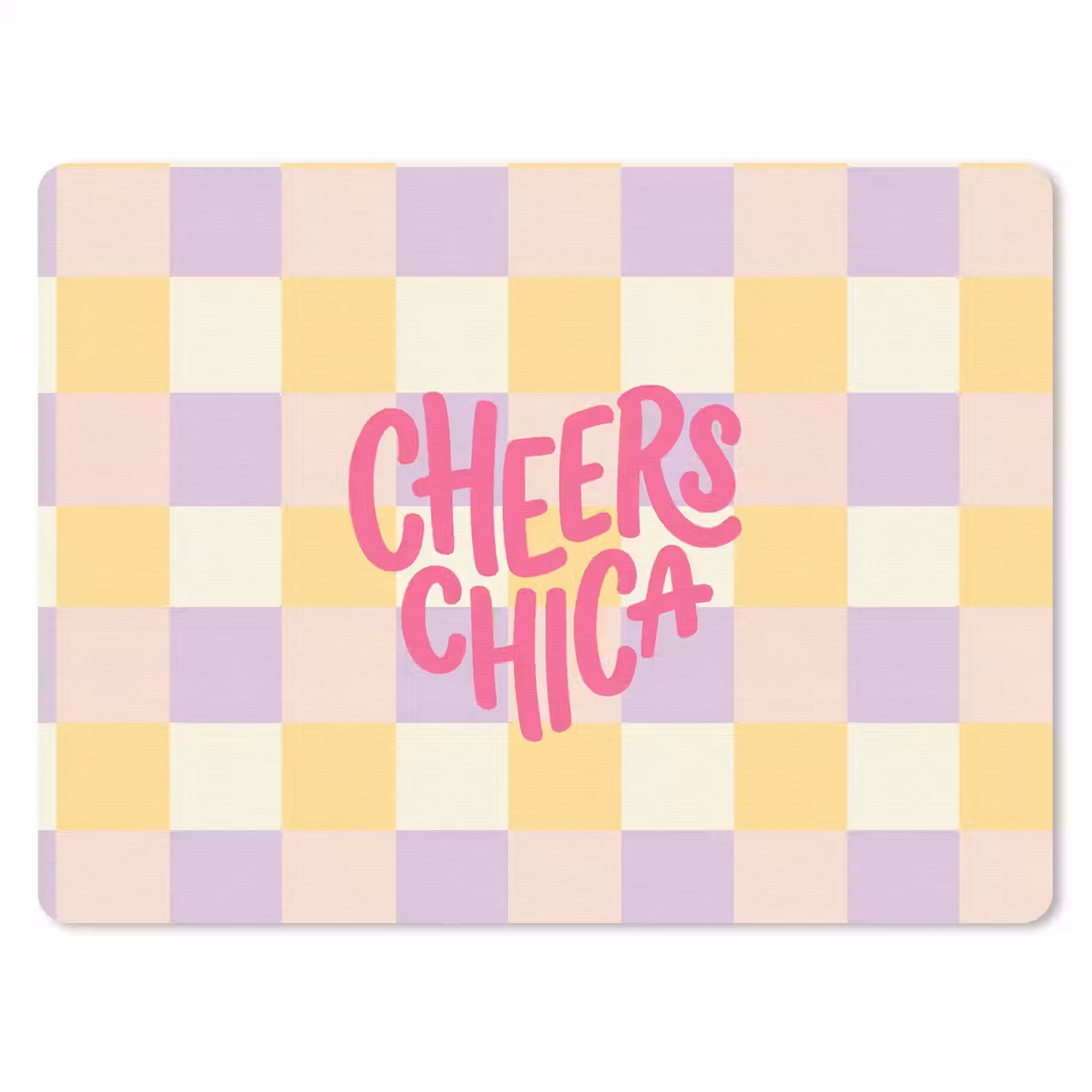 Cheers Chica - Ruitjes - Lila - Geel muismat rubber klein -3d