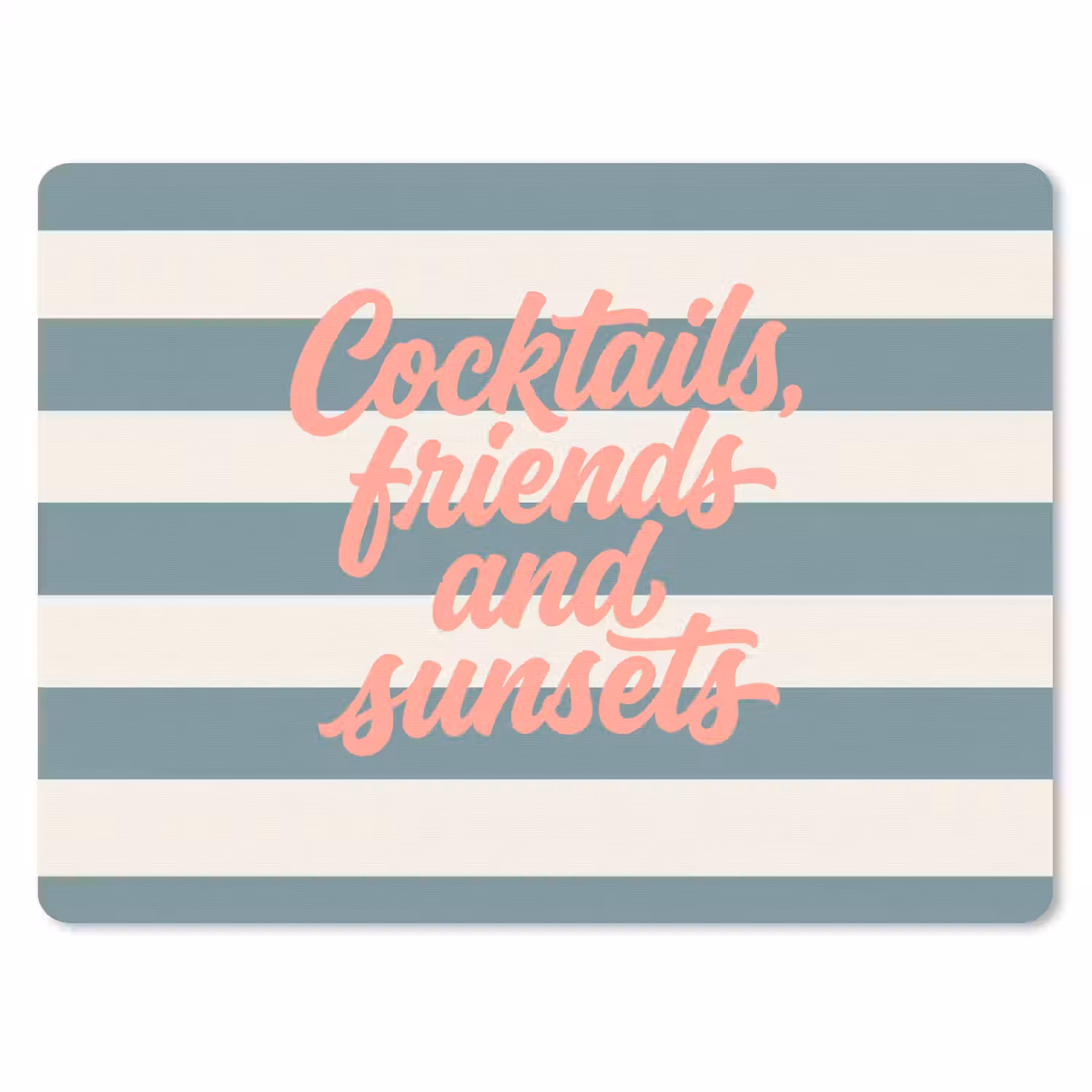 Cocktails - Strepen - Blauw - Koraal muismat rubber klein -3d