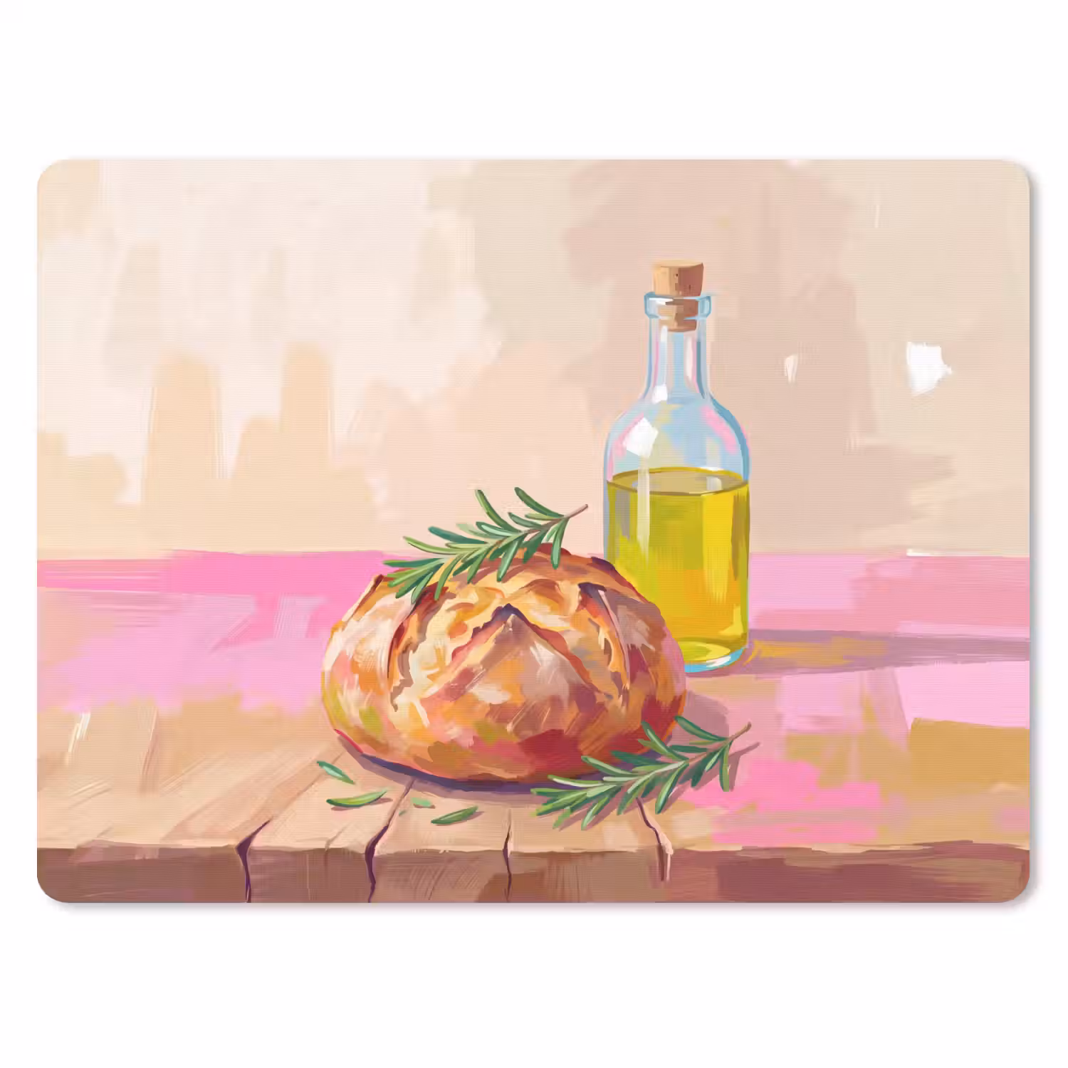 Eten - Brood - Olijfolie - Abstract - Keuken muismat rubber klein -3d