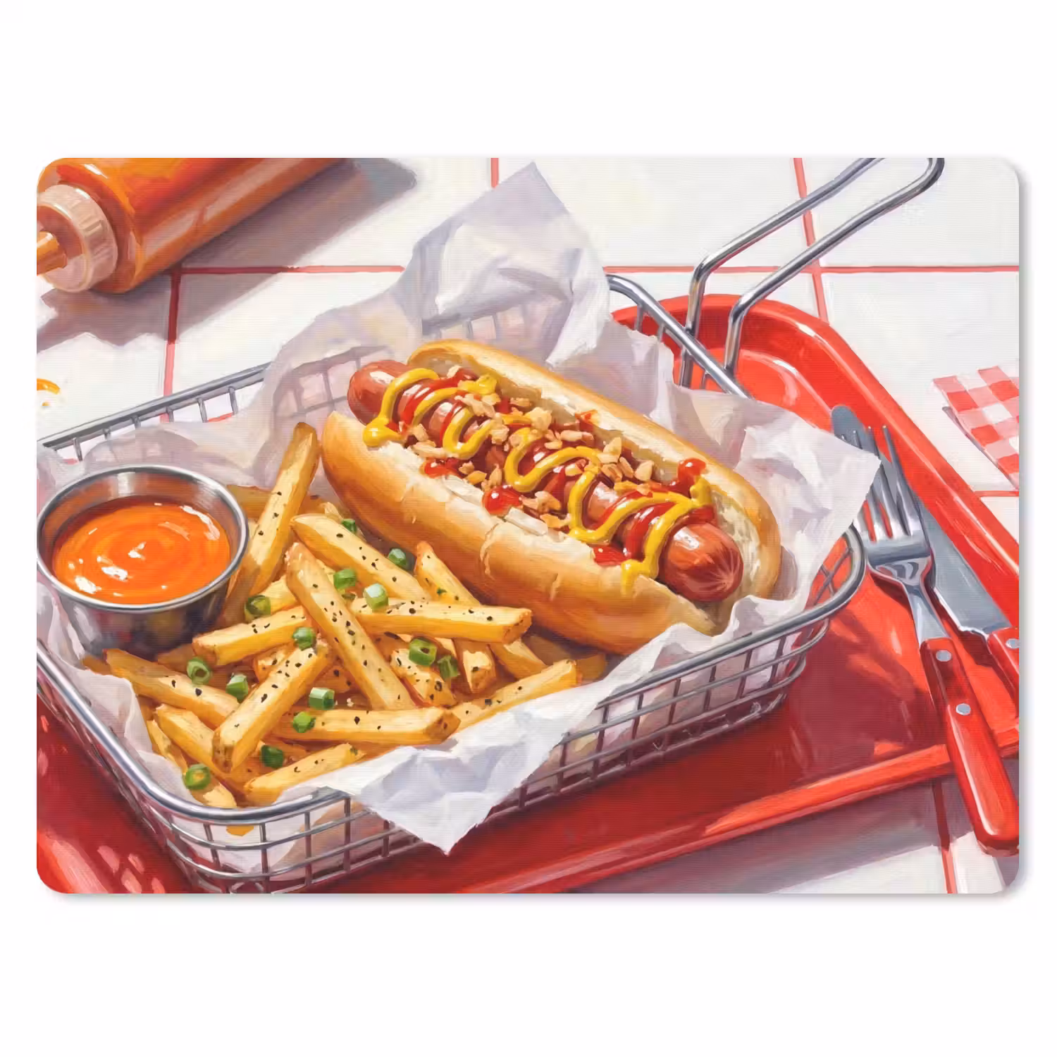Eten - Hotdog - Fastfood - Modern - Rood muismat rubber klein -3d