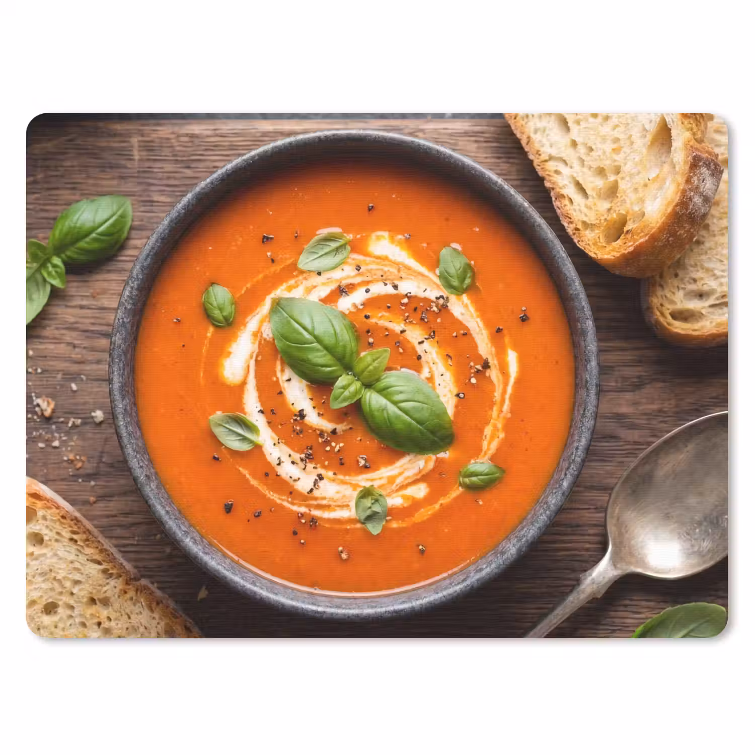 Eten - Soep - Basilicum - Rustiek - Rood muismat rubber klein -3d