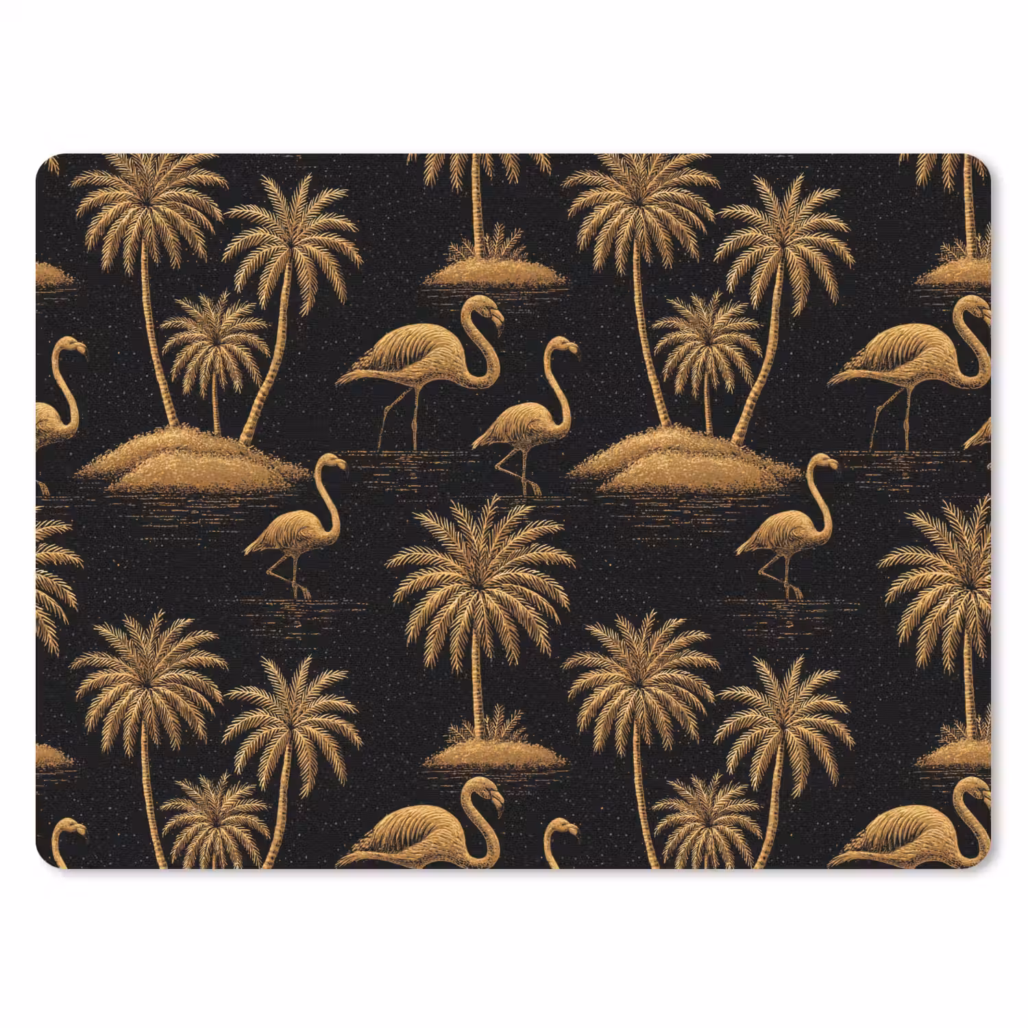 Flamingo - Palmbomen - Tropisch - Goud - Zwart muismat rubber klein 262 -3d