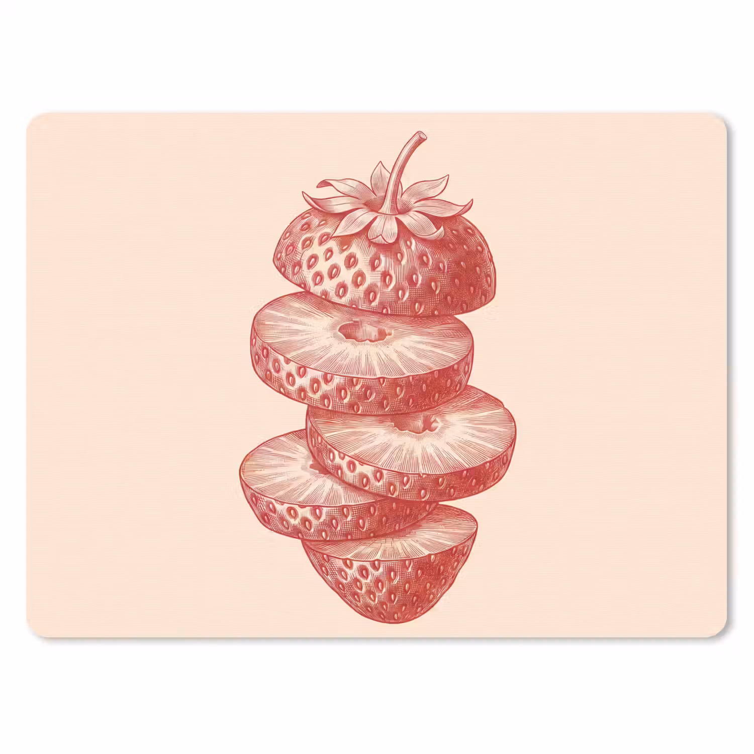 Fruit - Gesneden - Illustratie - Rood - Vintage muismat rubber klein -3d