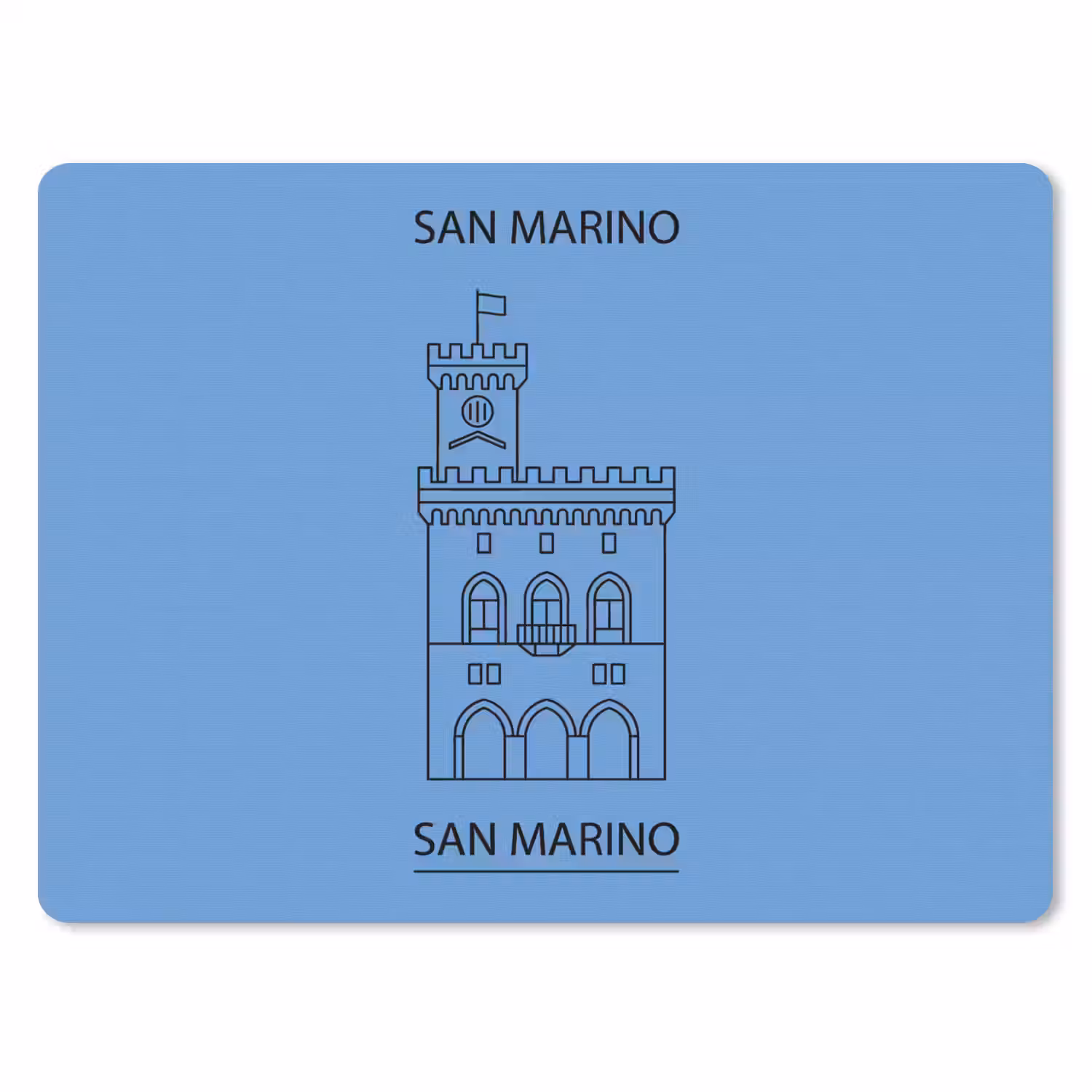 Gebouw - San Marino - Architectuur - Lijntekening - Blauw muismat rubber klein -3d
