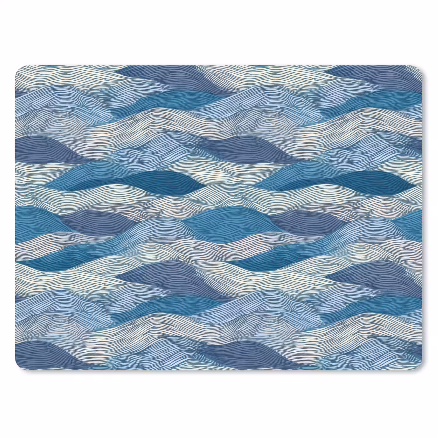 Getekend - Blauw - Wit - Golvend - Streepjes muismat rubber klein 262 -3d