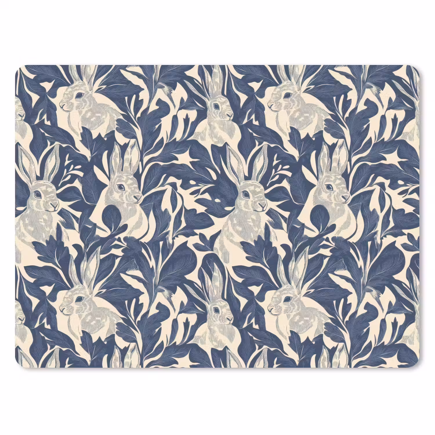 Hazen - Bladeren - Patroon - Blauw - Beige muismat rubber klein 262 -3d