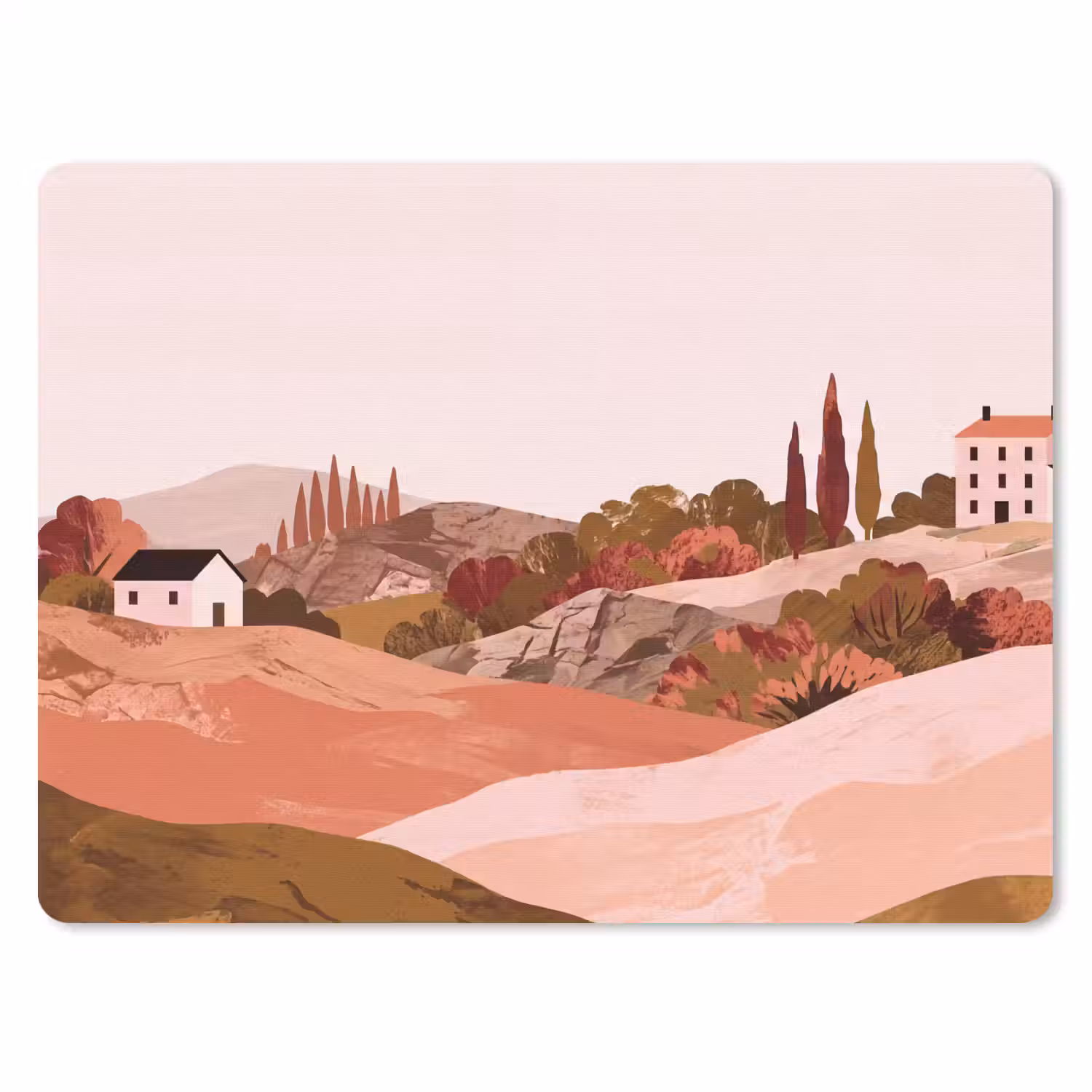 Heuvellandschap - Grafisch - Terracotta muismat rubber klein -3d