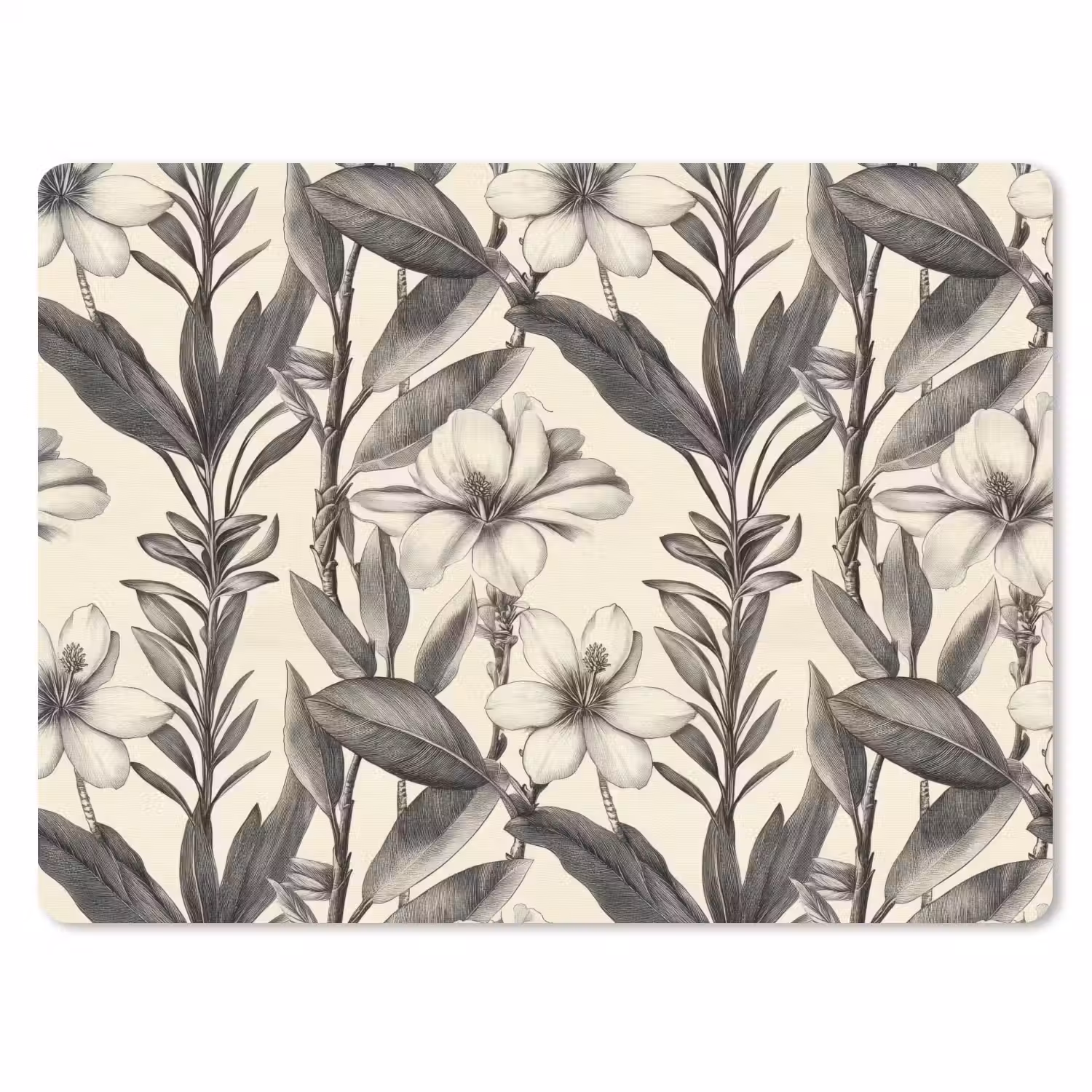 Klassiek - Botanisch - Zwart - Beige muismat rubber klein 262 -3d