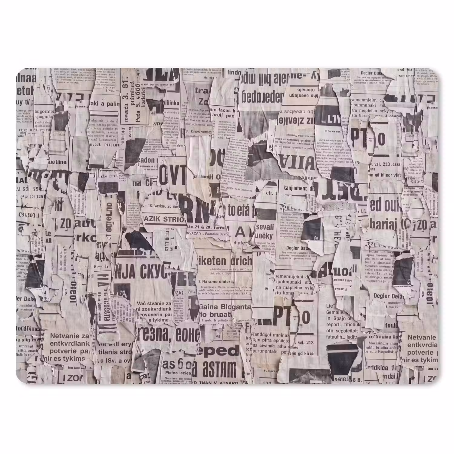 Krant - Gescheurd - Textuur - Abstract - Zwart-wit muismat rubber klein -3d
