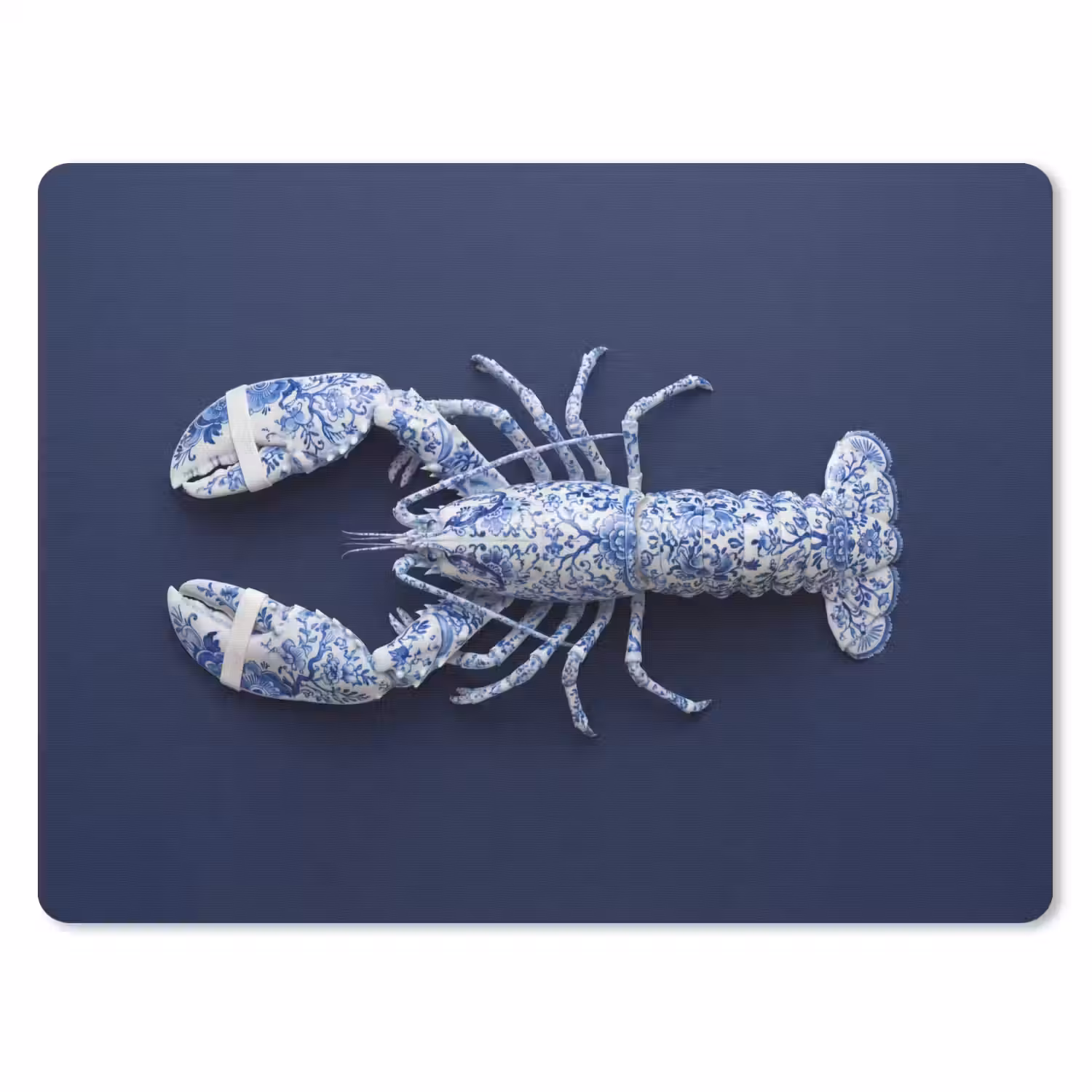 Kreeft - Porselein - Delfts - Blauw muismat rubber klein -3d
