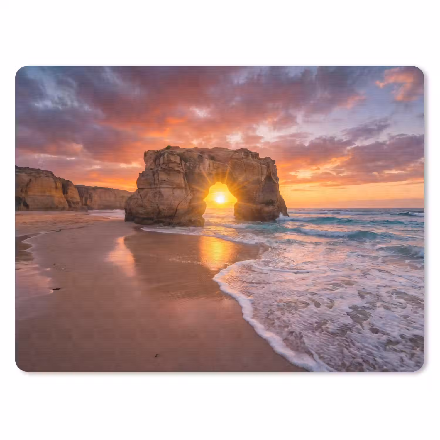 Kust - Rots - Zonsondergang - Zee - Natuur muismat rubber klein -3d