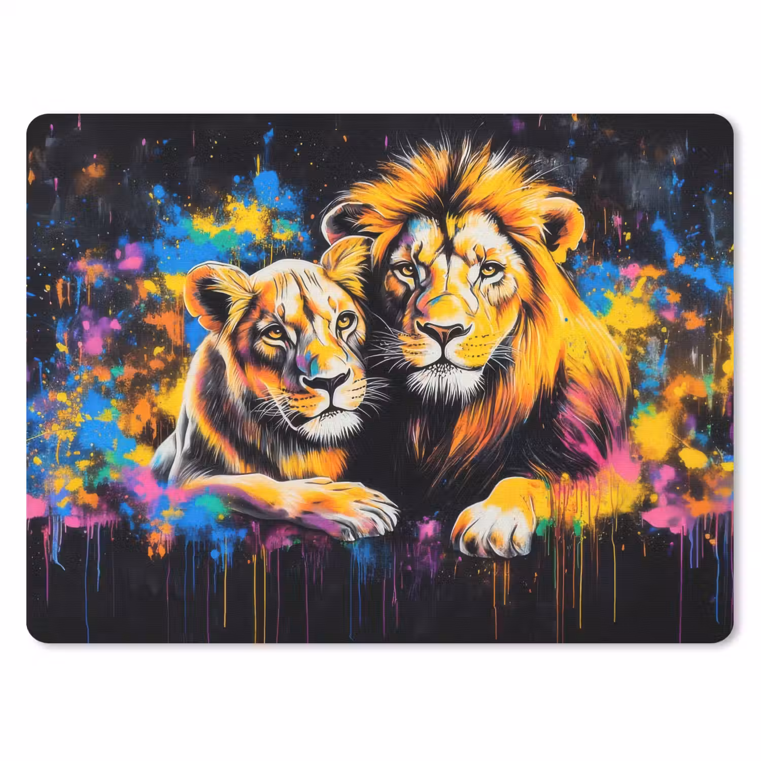 Leeuwen - Schilderij - Kleuren muismat rubber klein -3d