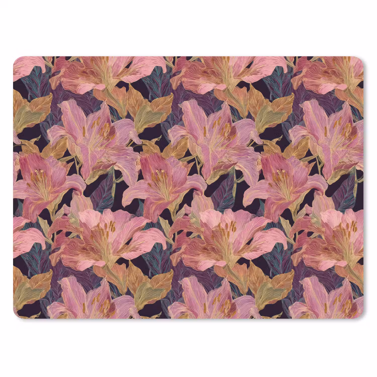 Lelies - Patroon - Roze - Goud muismat rubber klein 262 -3d