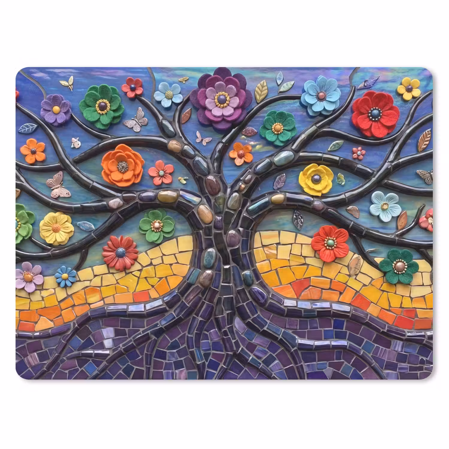 Levensboom - Mozaïek - Bloemen - Kleurrijk - Vrolijk muismat rubber klein -3d