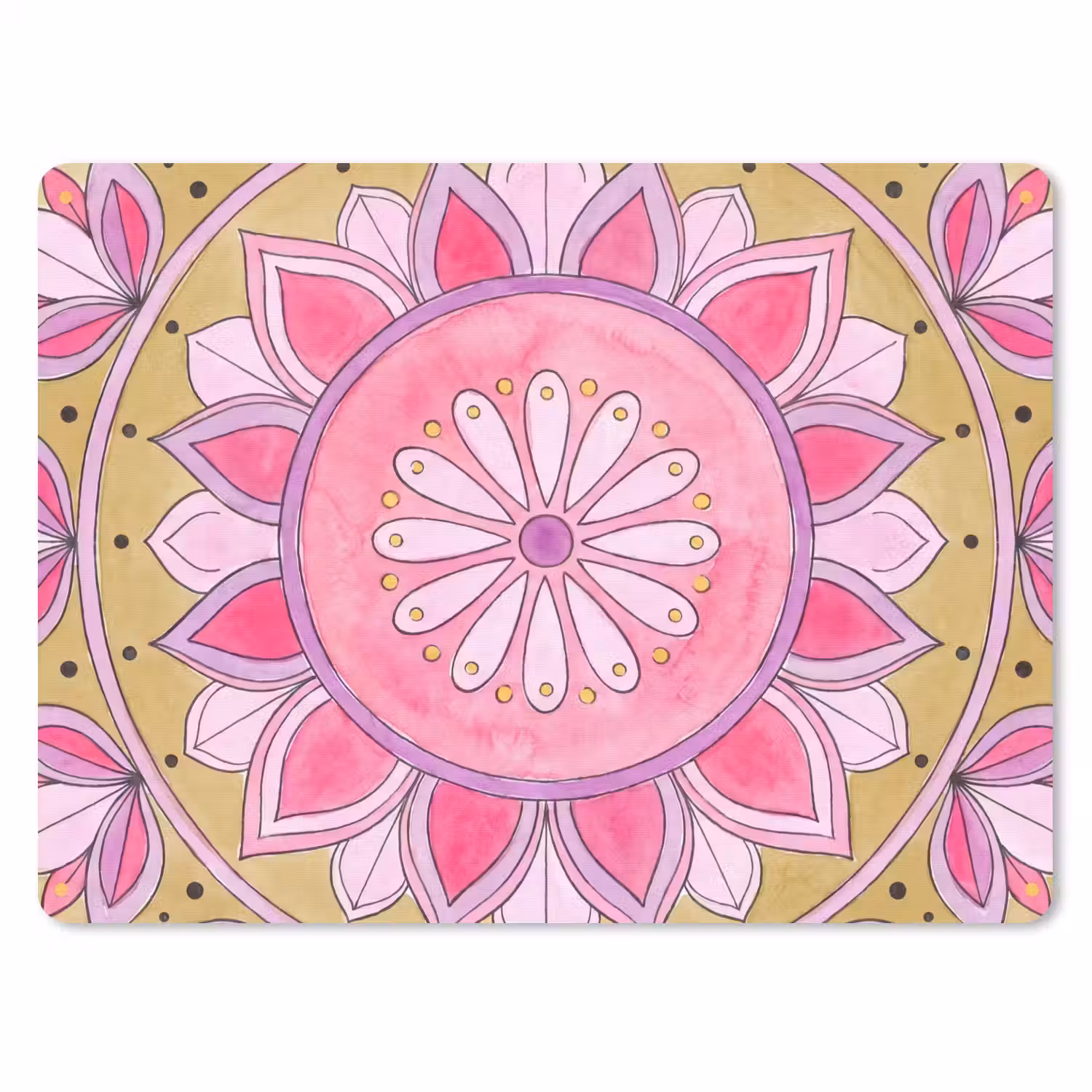 Mandala - Patroon - Kunst - Aquarel - Roze muismat rubber klein -3d