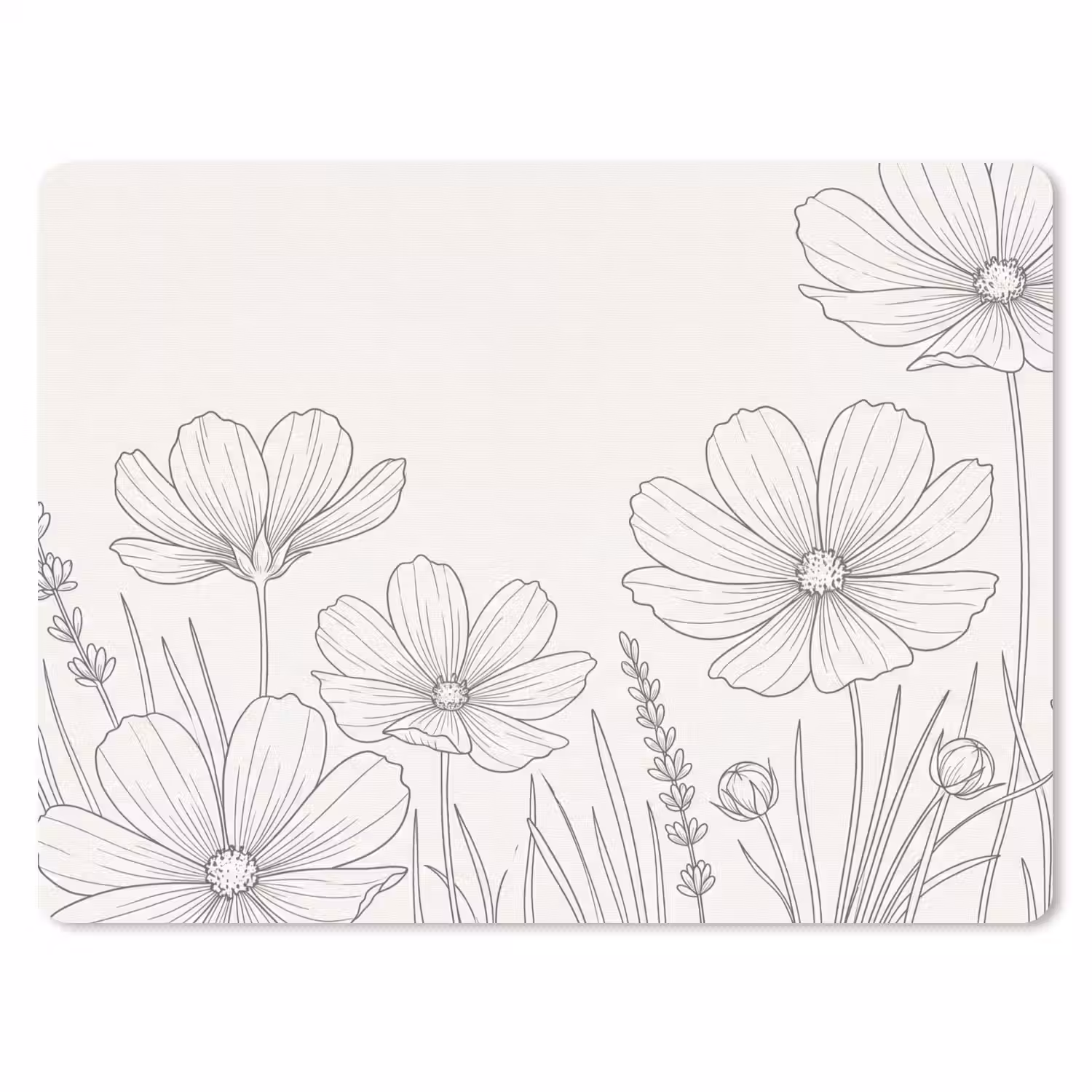 Minimalistisch - Modern - Bloemen - Beige muismat rubber klein -3d