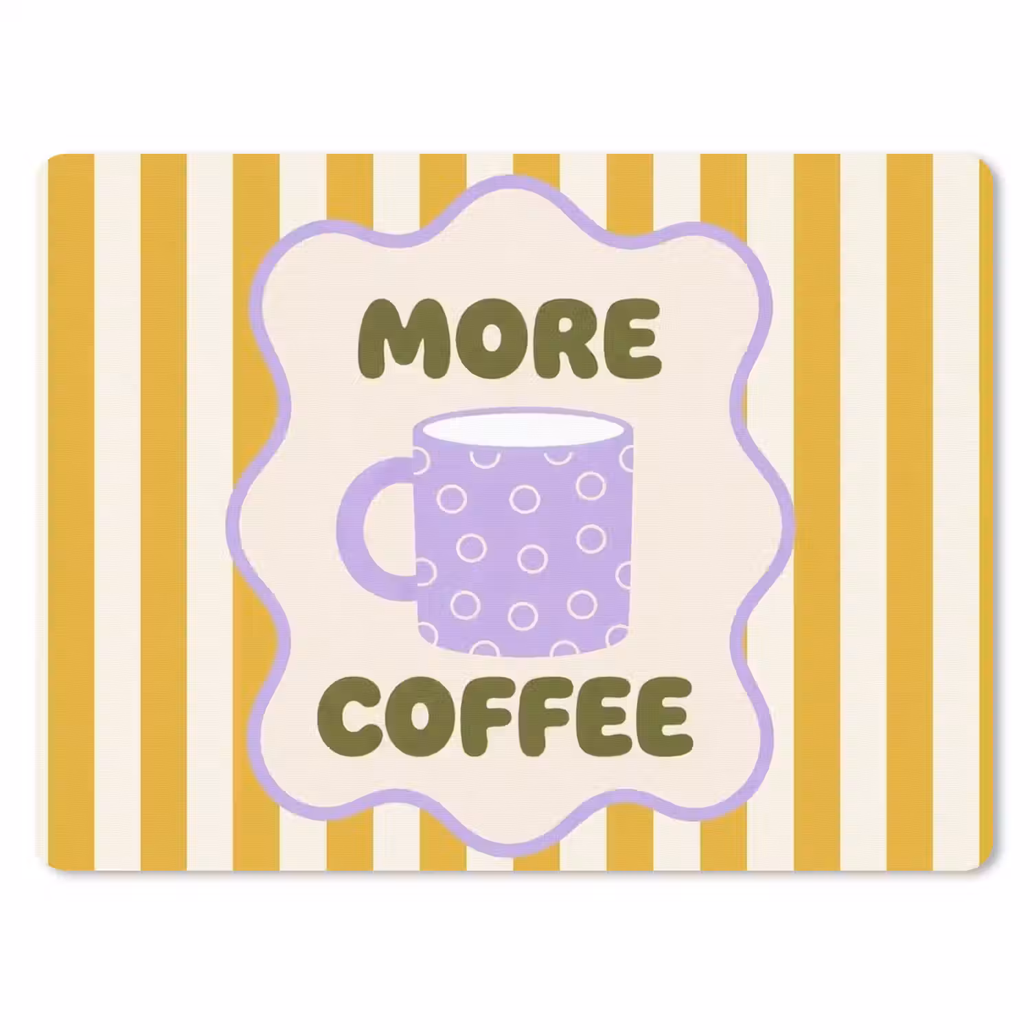 More coffee - Geel - Paars - Strepen - Mok muismat rubber klein -3d