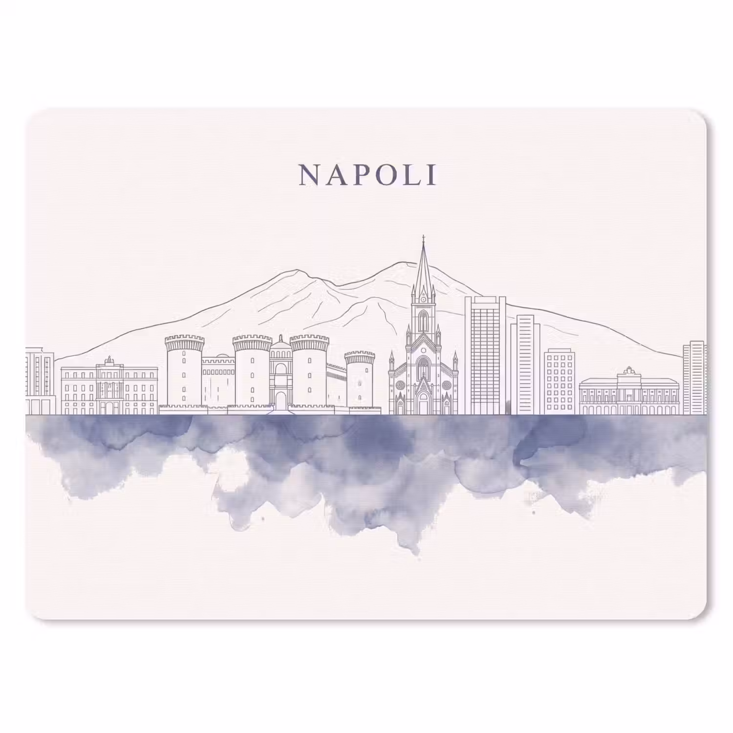 Napels - Skyline - Italie - Lijntekening - Aquarel muismat rubber klein -3d