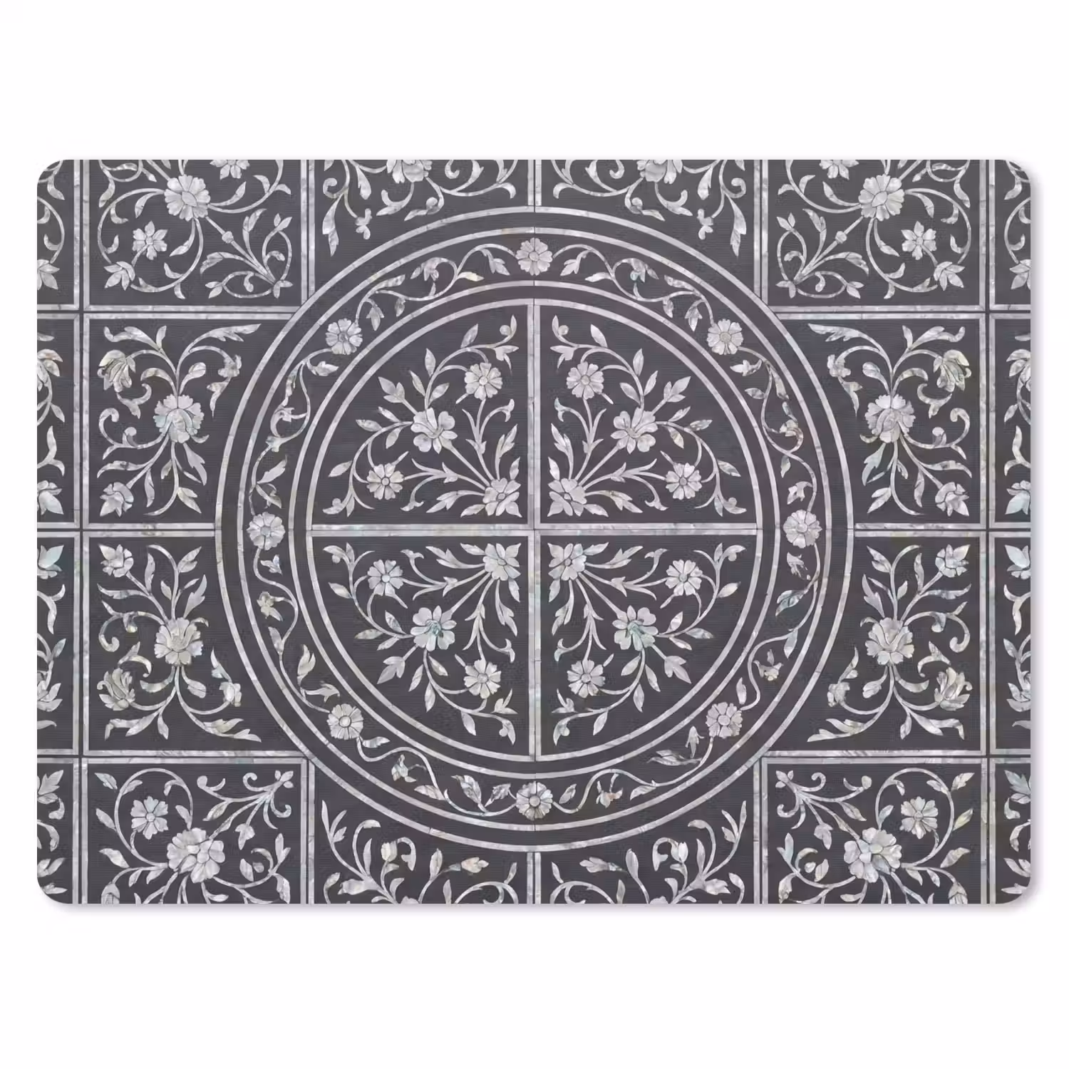 Patroon - Bloemmotief - Decoratie - Klassiek - Zwart muismat rubber klein -3d