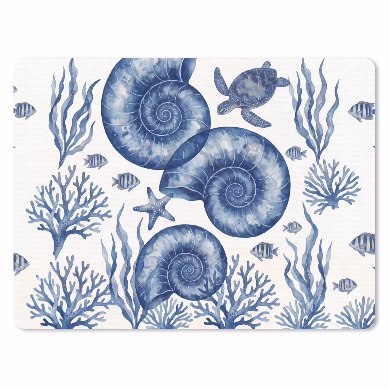 Schelp - Spiraal - Zeeleven - Aquarel - Blauw muismat rubber klein -3d