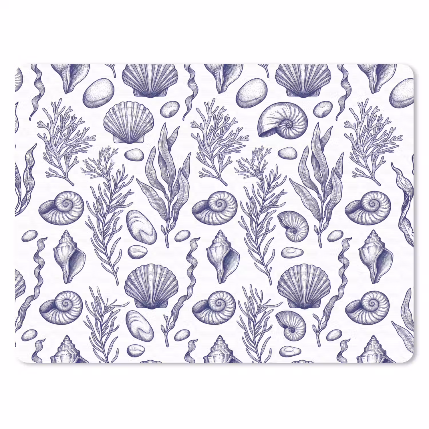 Schelpen - Zeewier - Oceaan - Illustratie - Blauw muismat rubber klein -3d
