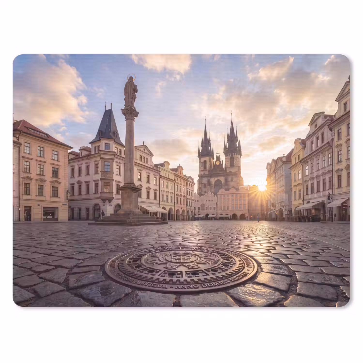 Stad - Praag - Ochtend - Architectuur - Goud muismat rubber klein -3d