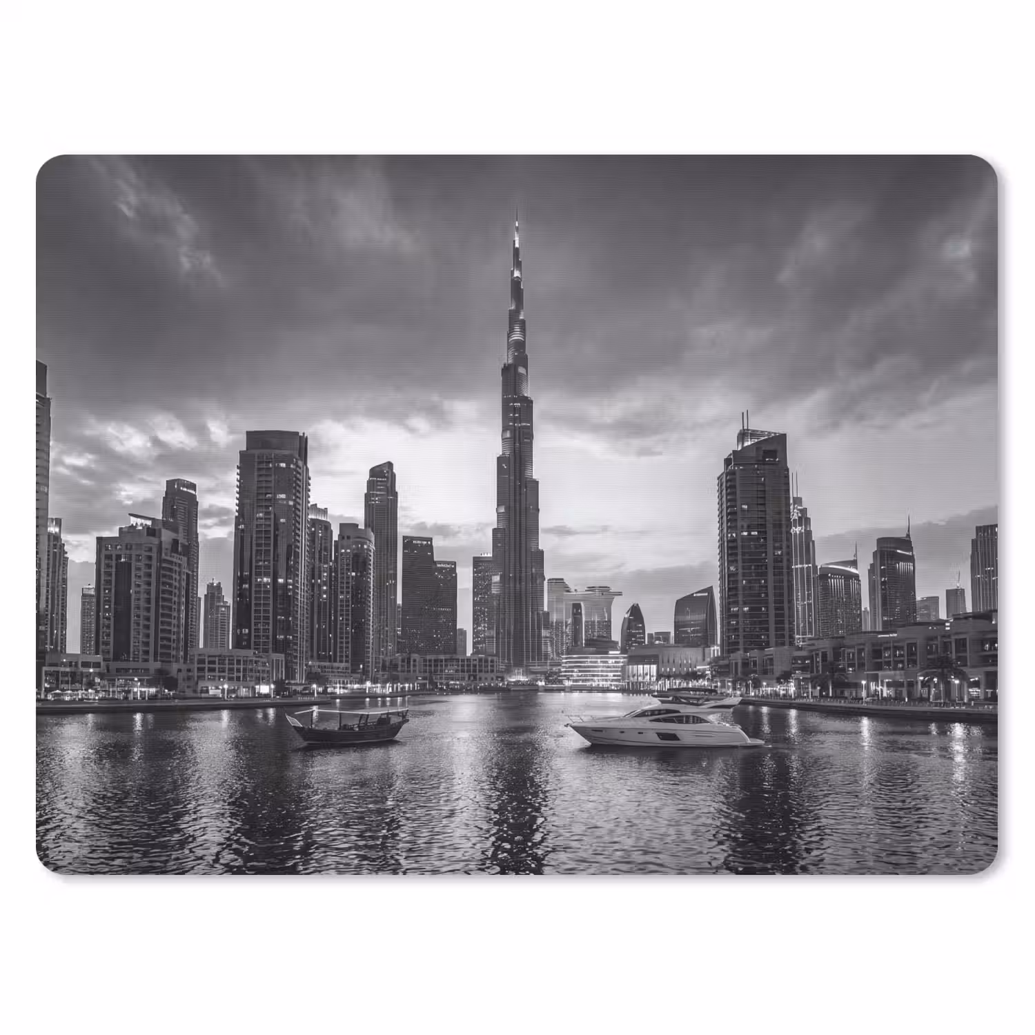 Stad - Skyline - Architectuur - Avond - Zwart-wit muismat rubber klein -3d