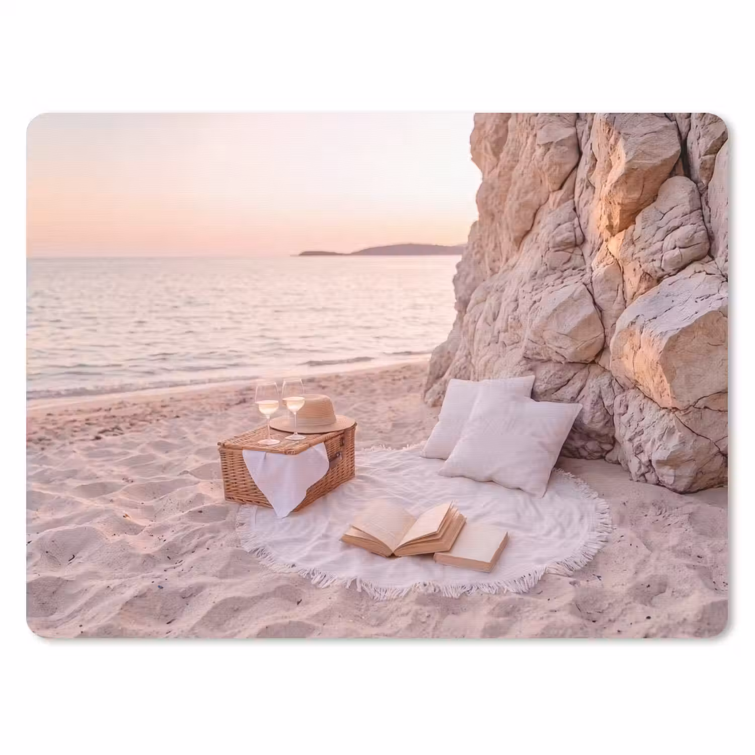 Strand - Picknick - Zonsondergang - Zomer - Natuur muismat rubber klein -3d