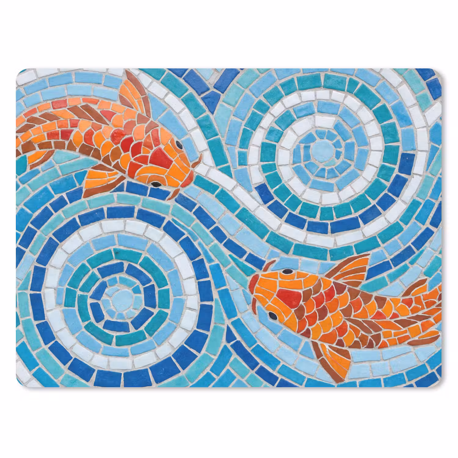 Vis - Mozaïek - Water - Decoratief - Blauw muismat rubber klein -3d