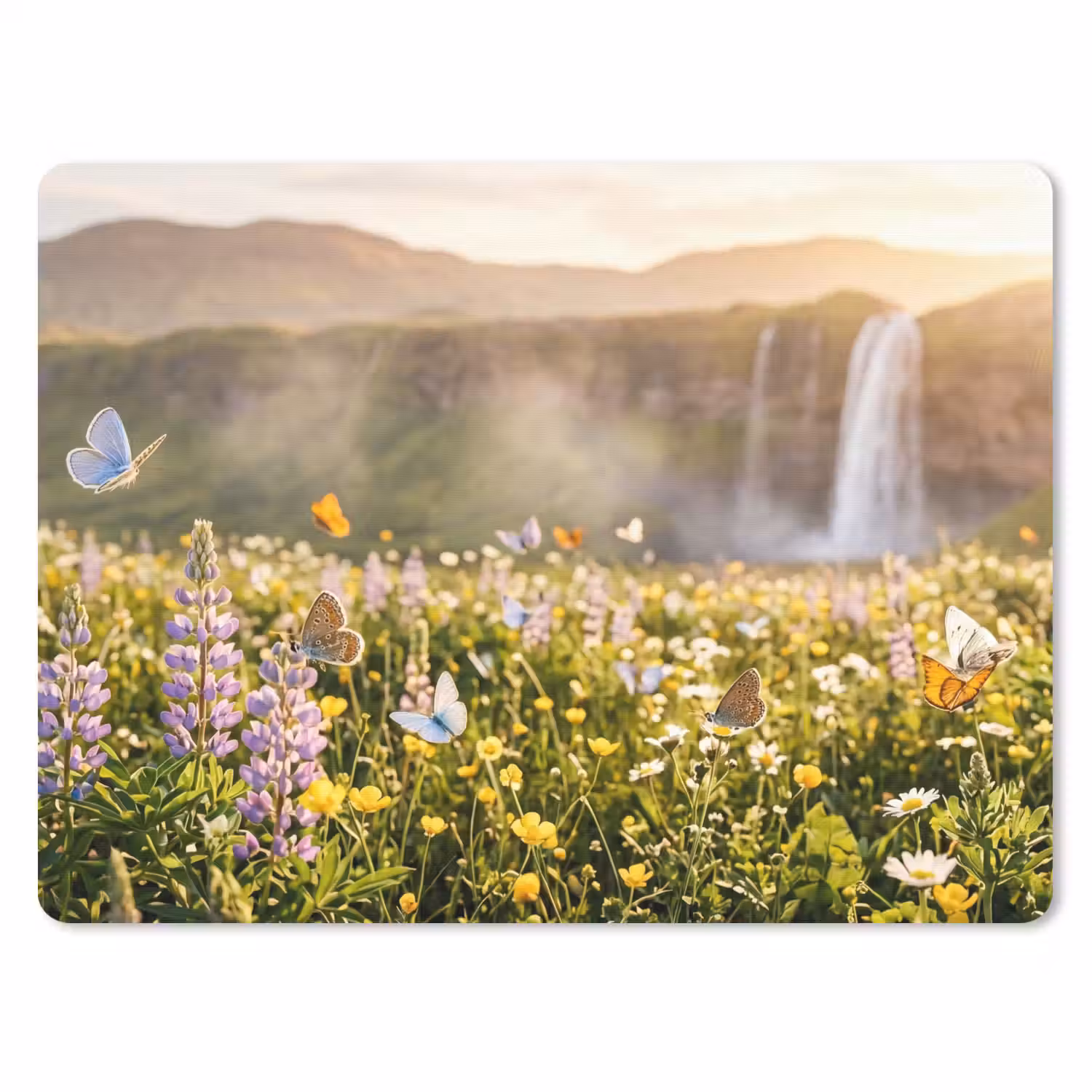 Vlinders - Waterval - Bloemenveld muismat rubber klein -3d