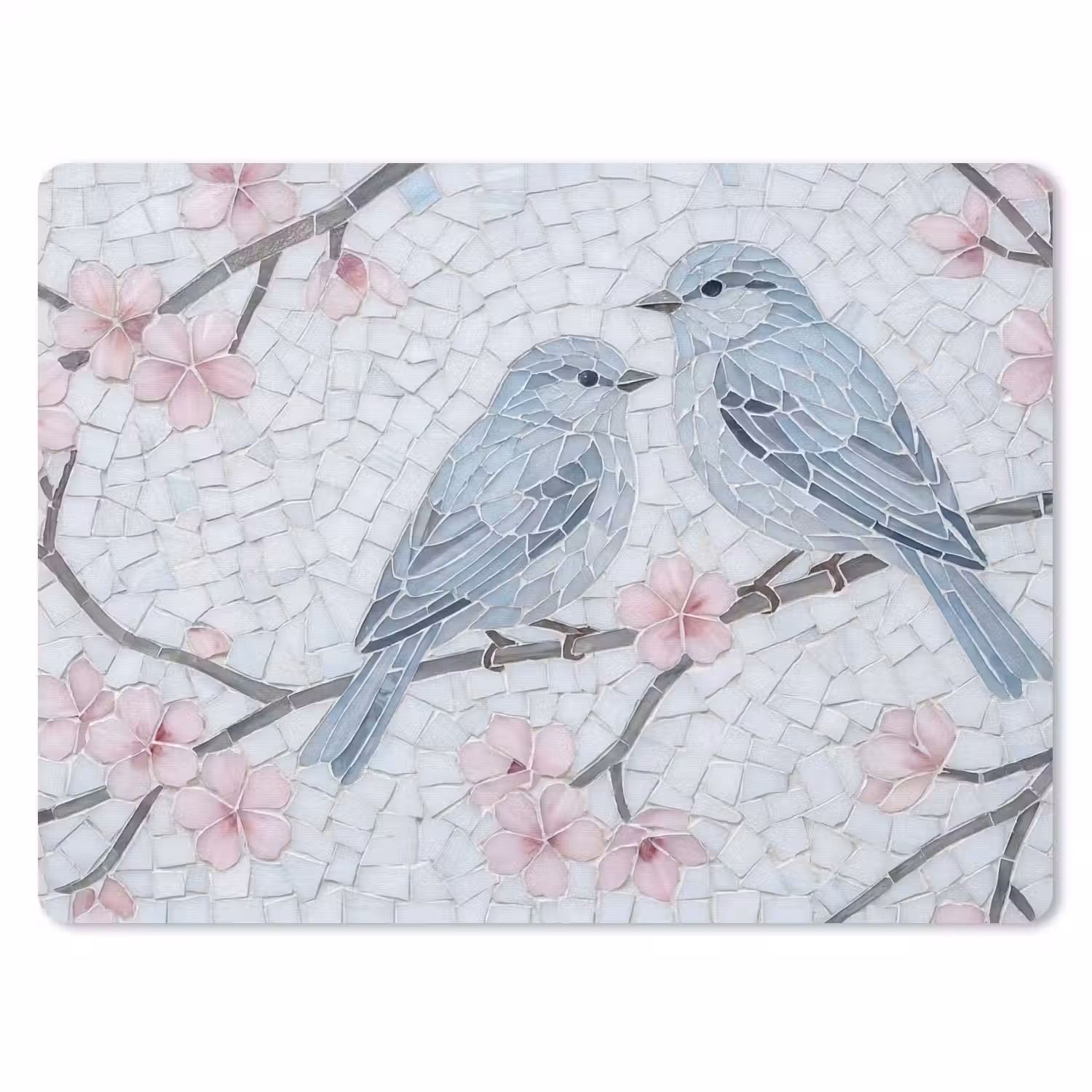 Vogel - Bloemen - Natuur - Mozaïek - Roze muismat rubber klein -3d
