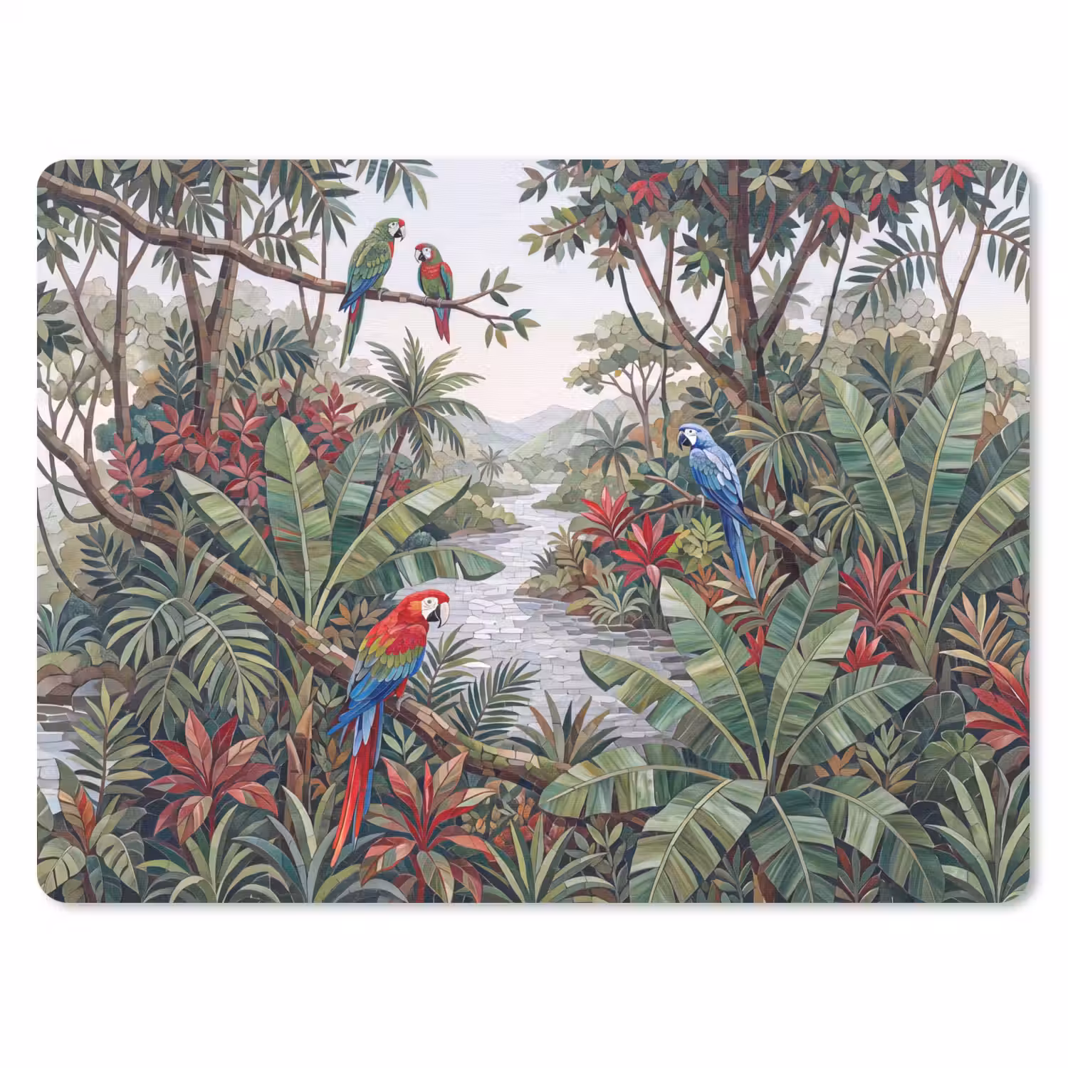 Vogel - Jungle - Natuur - Mozaïek - Groen muismat rubber klein -3d