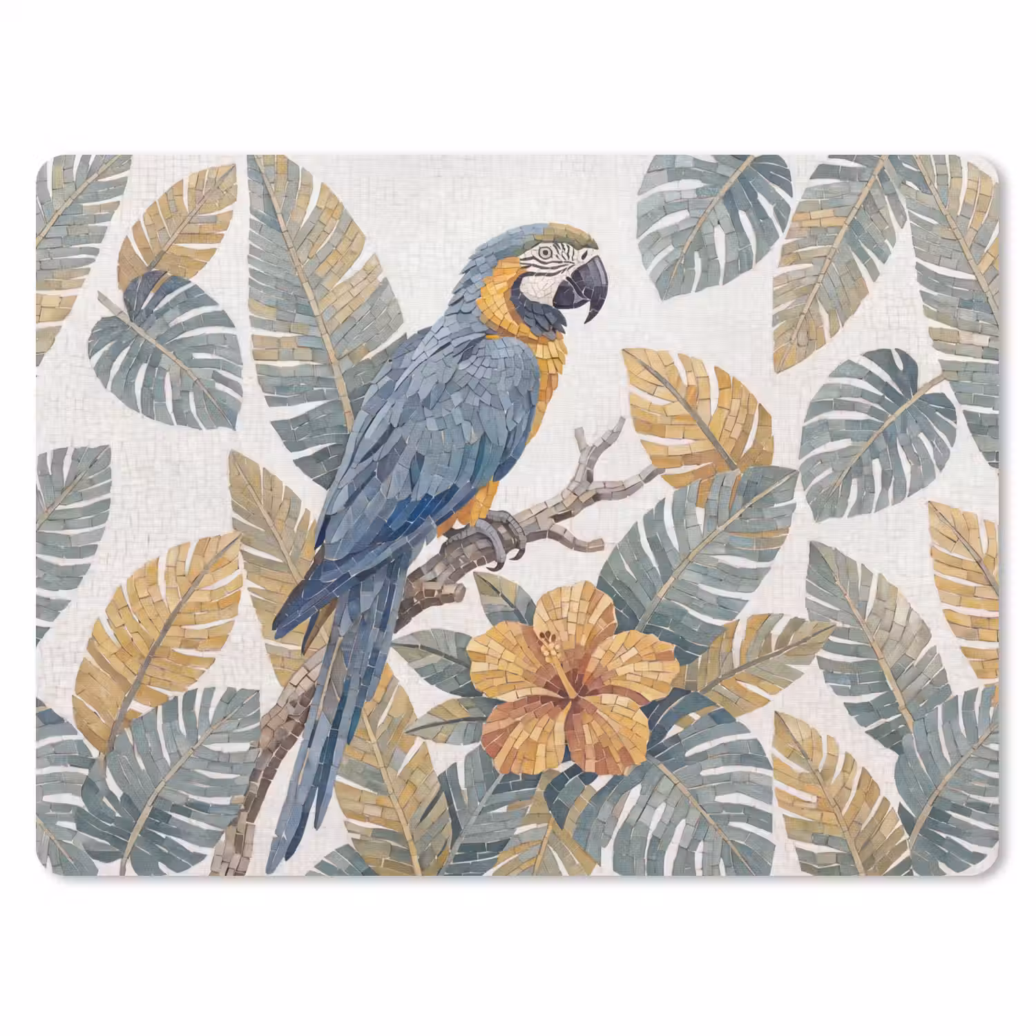 Vogel - Tak - Natuur - Mozaïek - Blauw muismat rubber klein -3d