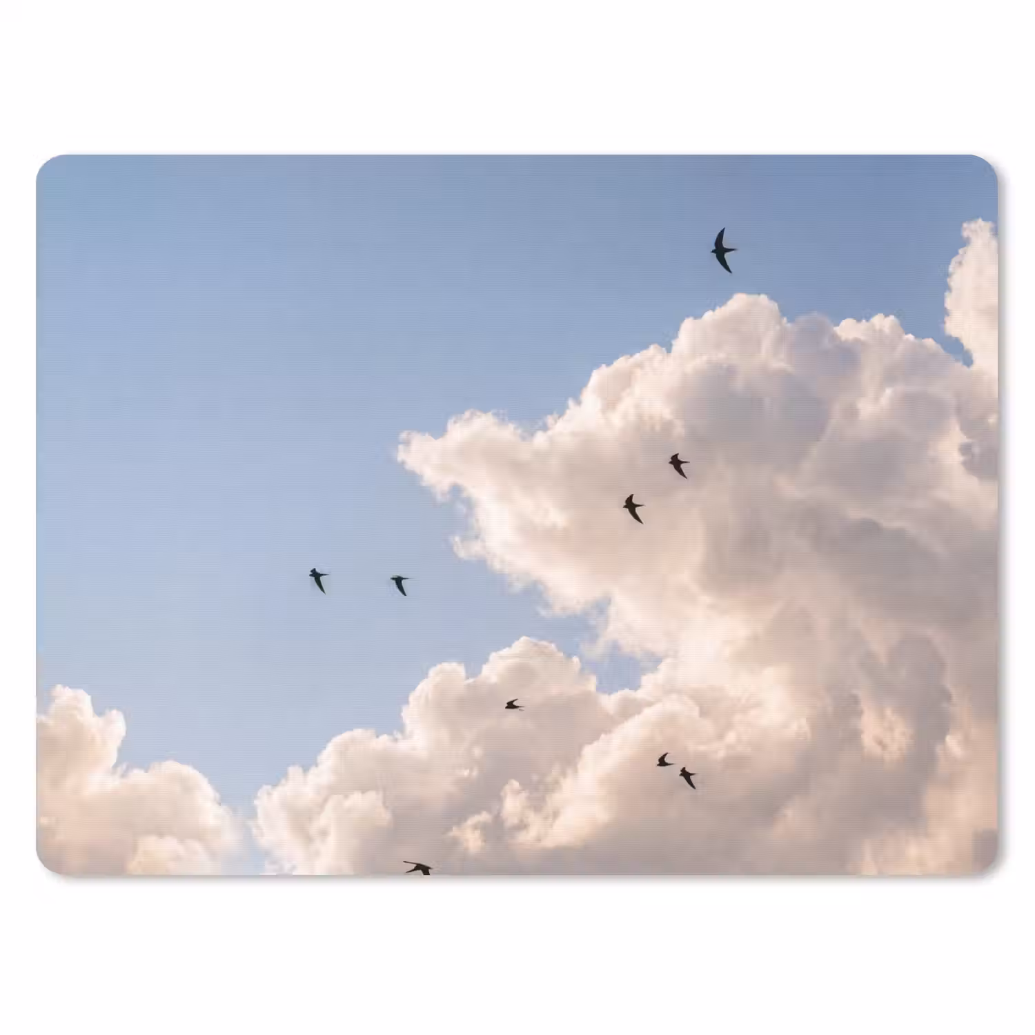 Vogel - Vlucht - Wolken - Natuur - Blauw muismat rubber klein -3d