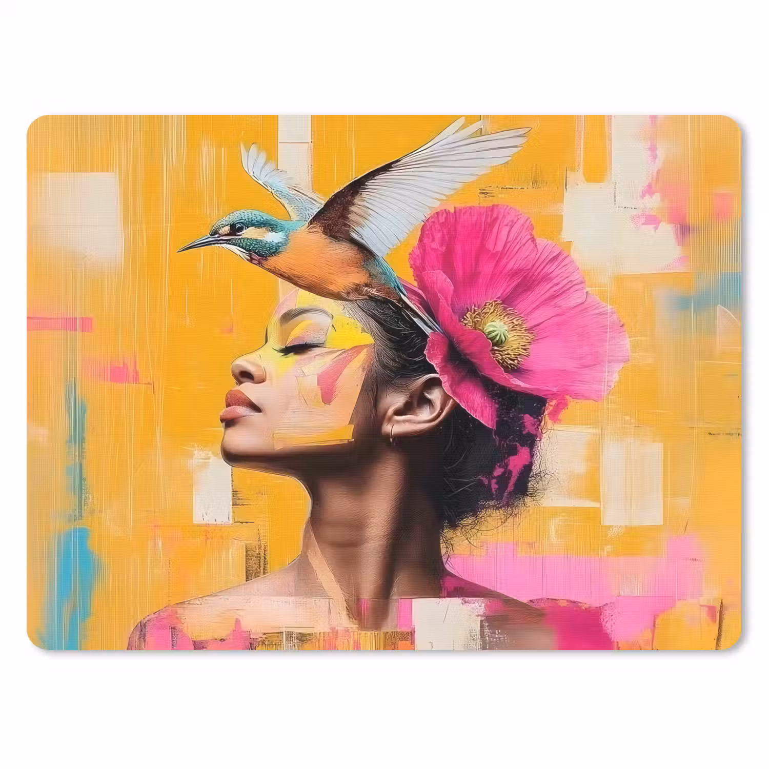 Vogel - Vrouw - Abstract - Bloem muismat rubber klein -3d