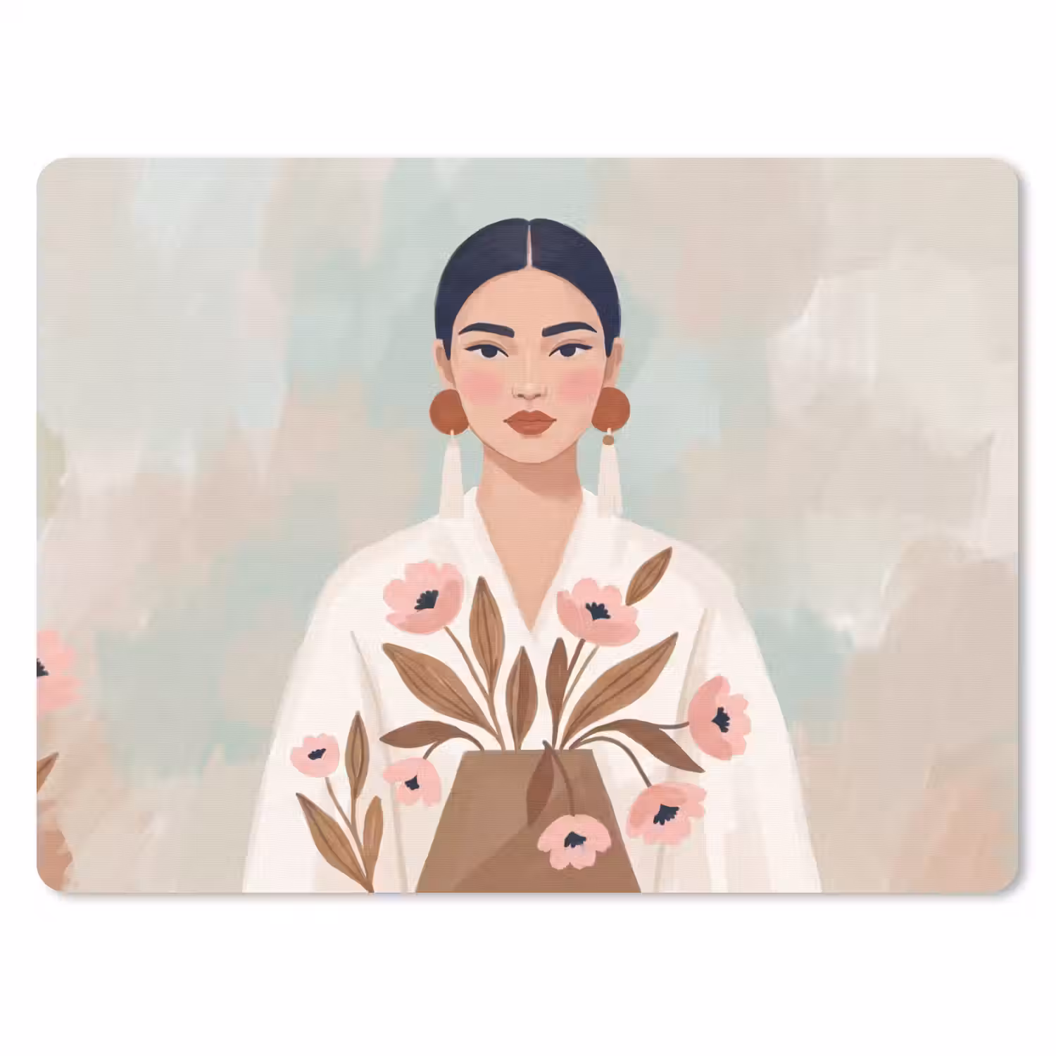 Vrouw - Kimono - Pastel muismat rubber klein -3d