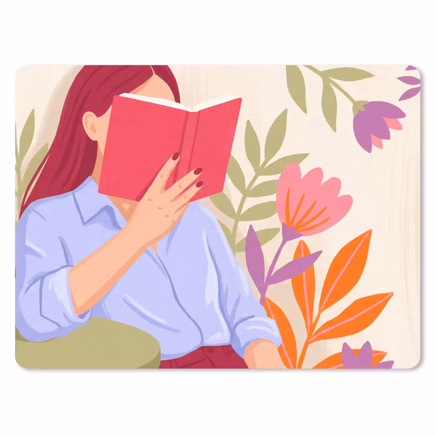 Vrouw - Lezen - Thuis - Modern - Bloemen muismat rubber klein -3d