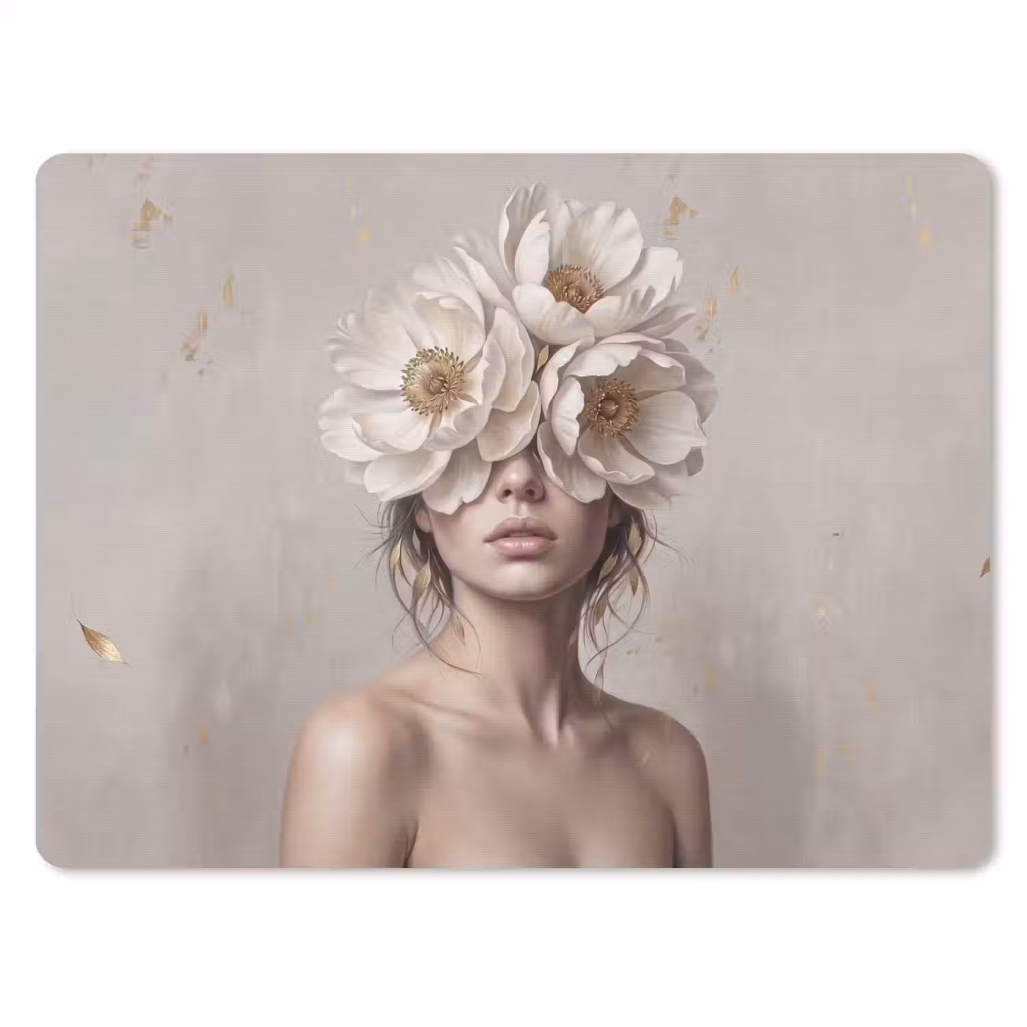 Vrouw - Pioenroos - Wit muismat rubber klein -3d