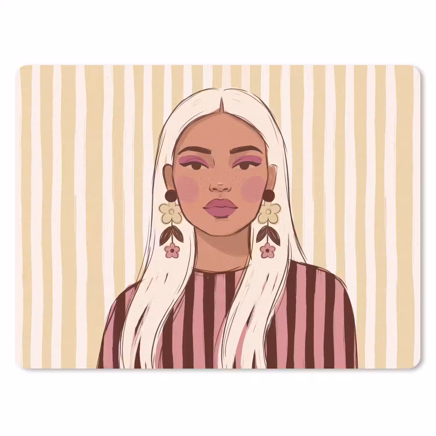 Vrouw - Portret - Illustratie - Modern - Roze muismat rubber klein -3d