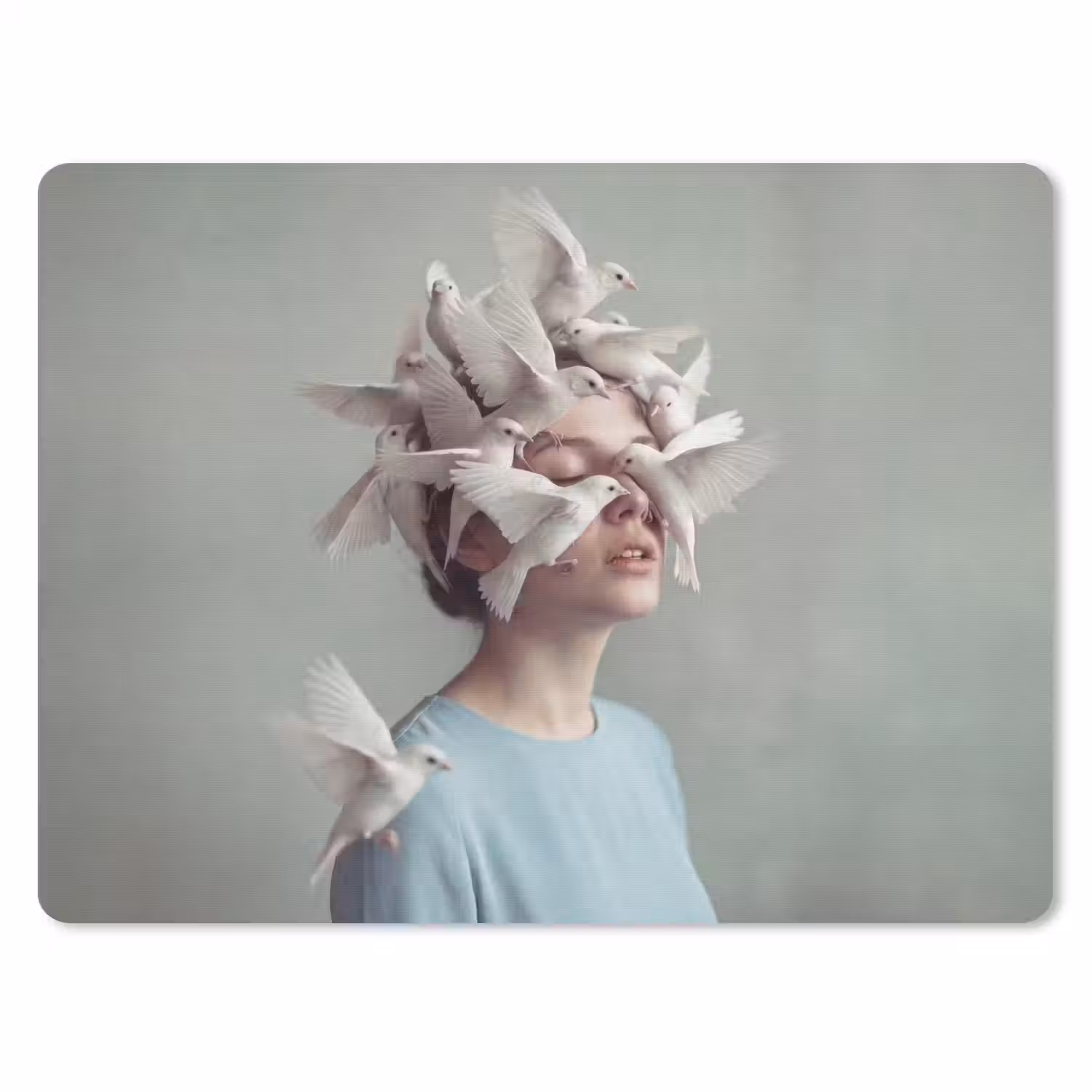 Vrouw - Vogels - Abstract - Modern - Wit muismat rubber klein -3d