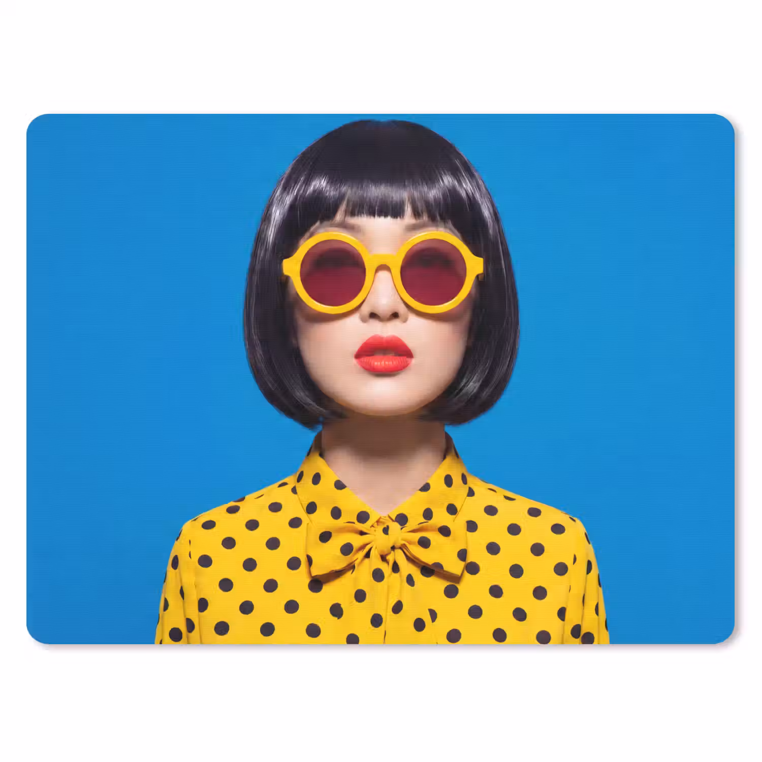 Vrouw - Zonnebril - Pop Art - Portret - Geel muismat rubber klein -3d