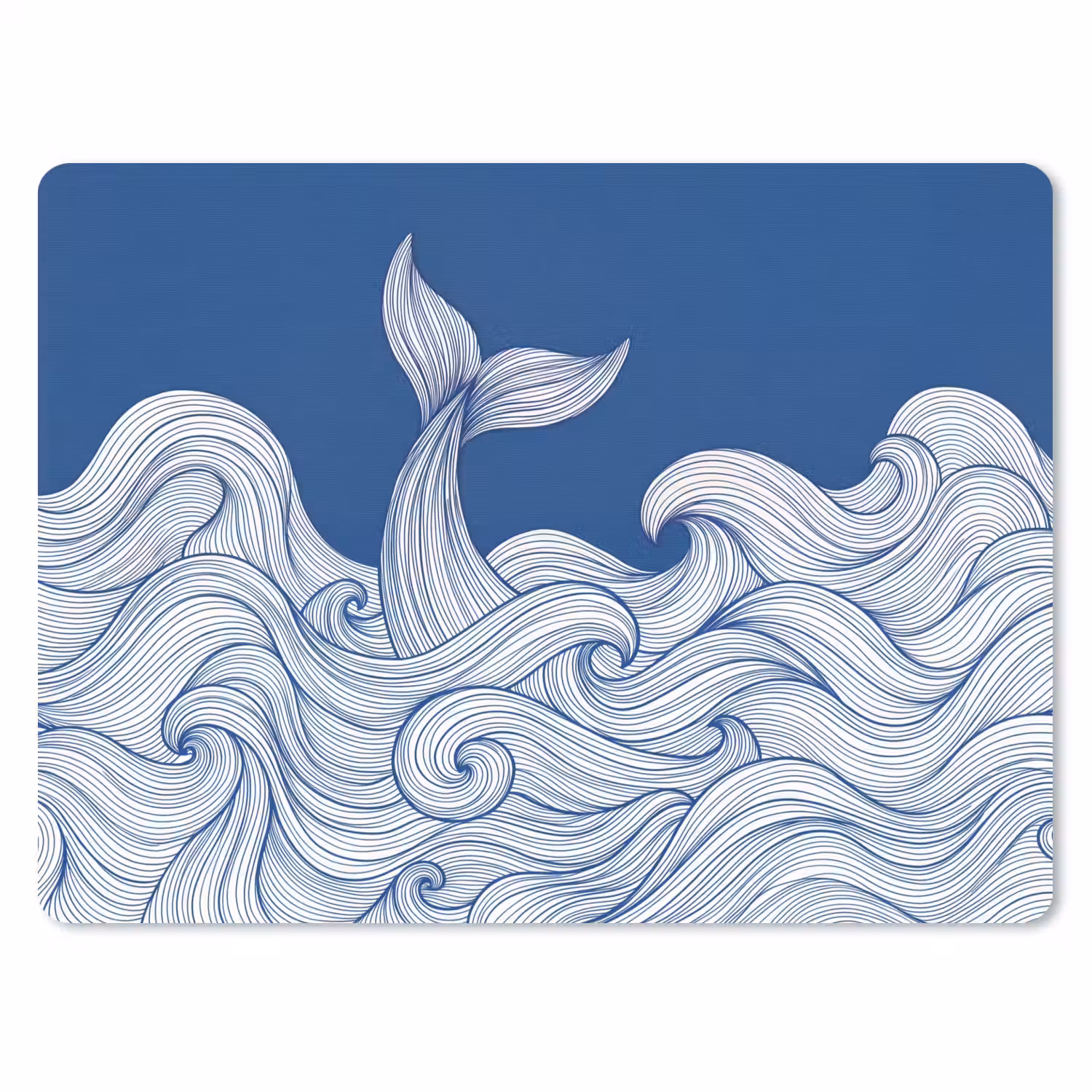 Walvis - Staart - Golven - Lijntekening - Blauw muismat rubber klein -3d