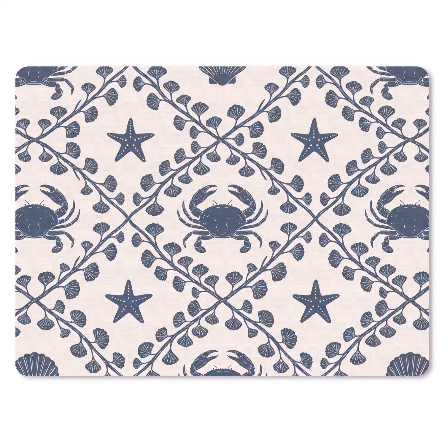 Zee - Krab - Zeester - Patroon - Blauw muismat rubber klein -3d