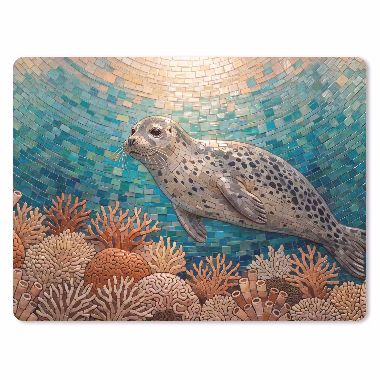 Zeehond - Mozaïek - Onderwater - Dieren - Blauw muismat rubber klein -3d