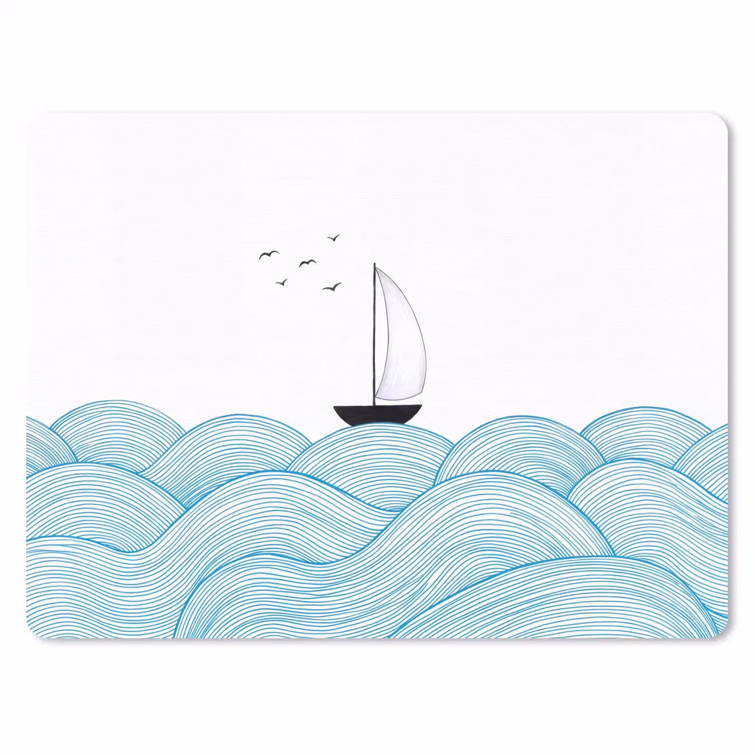 Zeilboot - Golven - Zee - Illustratie - Blauw muismat rubber klein -3d
