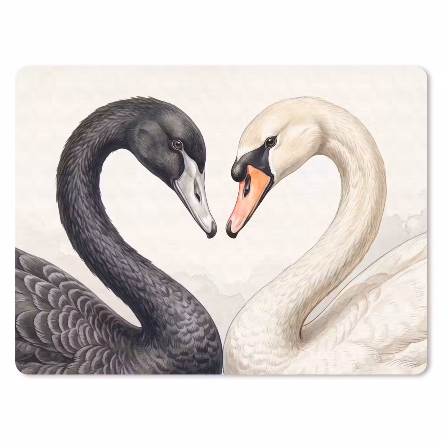 Zwanen - Hartvorm - Dieren muismat rubber klein -3d