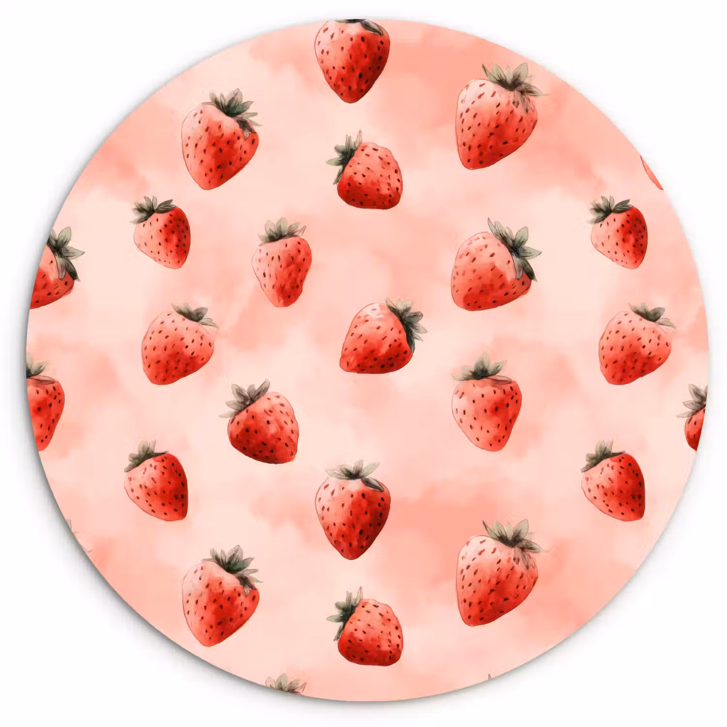 Aardbei - Patroon - Roze Wandcirkel kunststof plaat 5mm dik klein 188 -3d